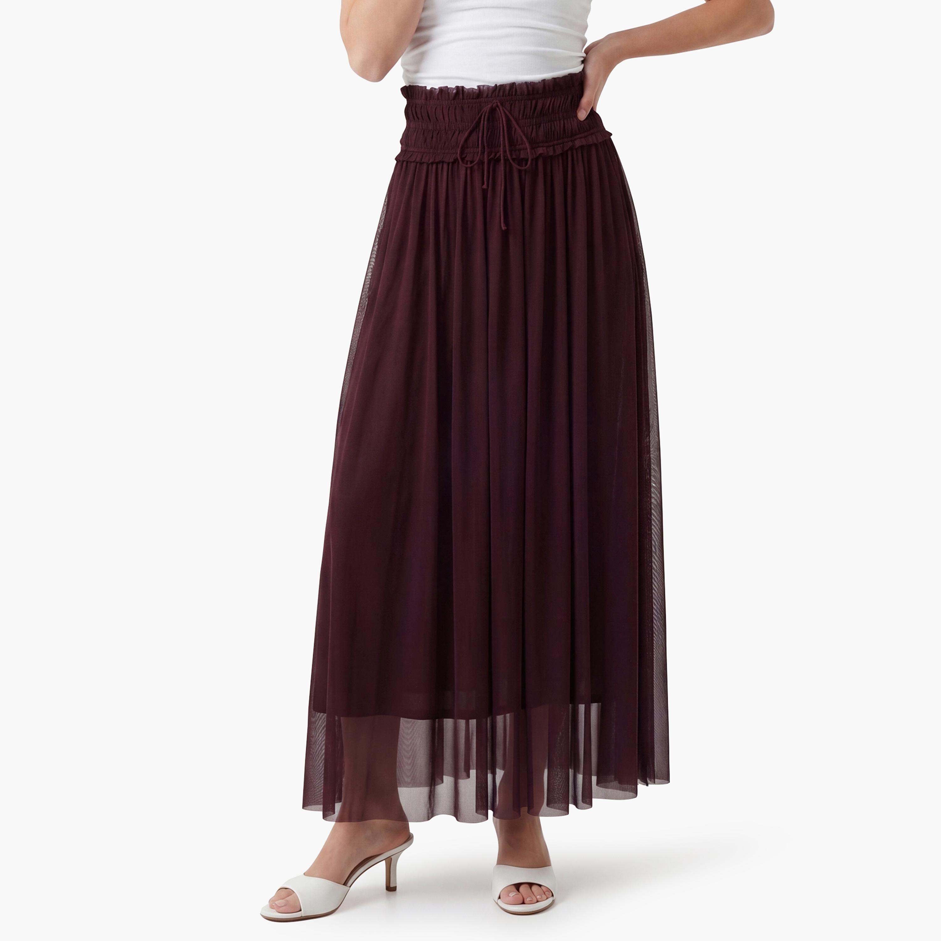 KOTON Burgundy Tulle Straight Women's Skirt-women-clothing-bottoms-skirts-image-1