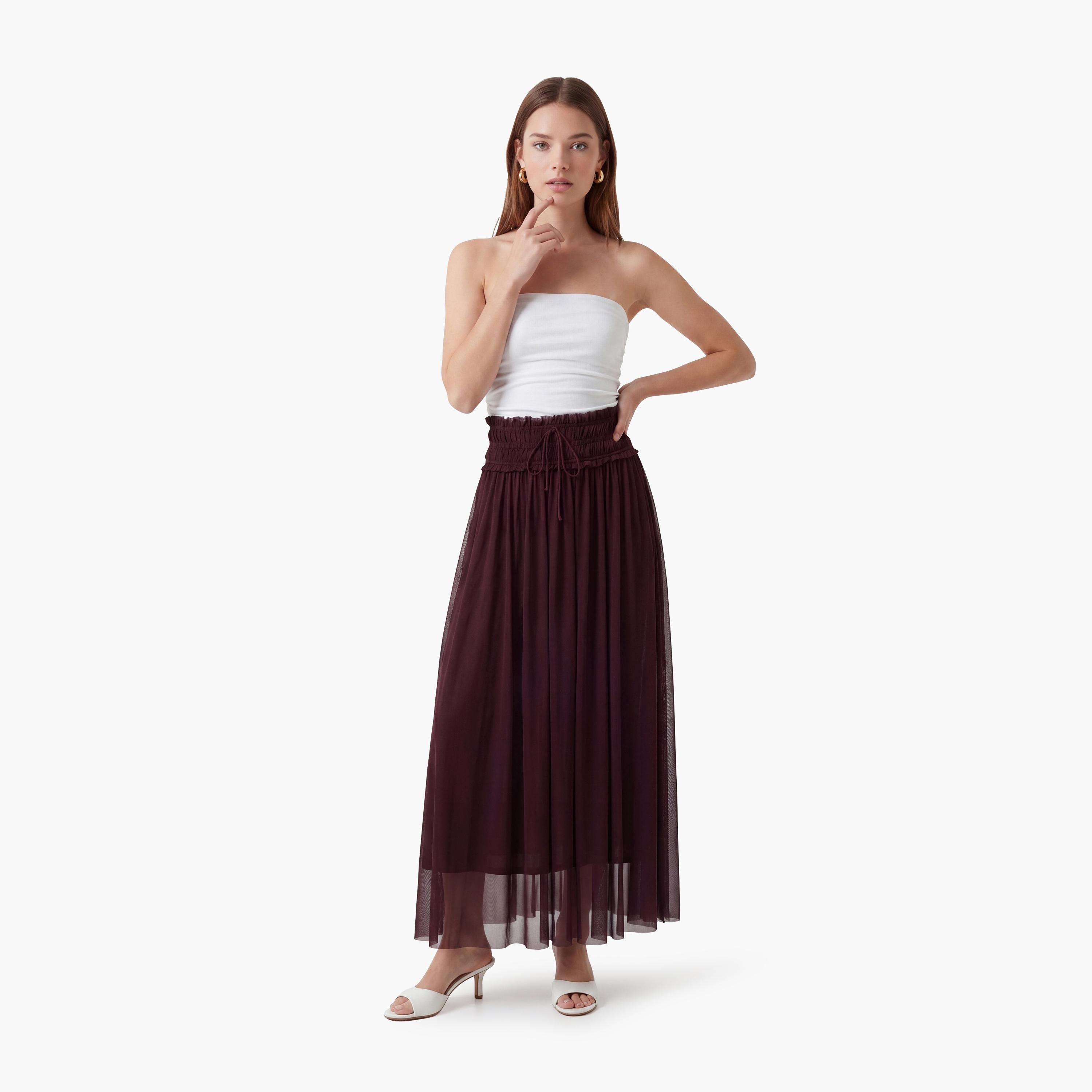 KOTON Burgundy Tulle Straight Women's Skirt-women-clothing-bottoms-skirts-image-2