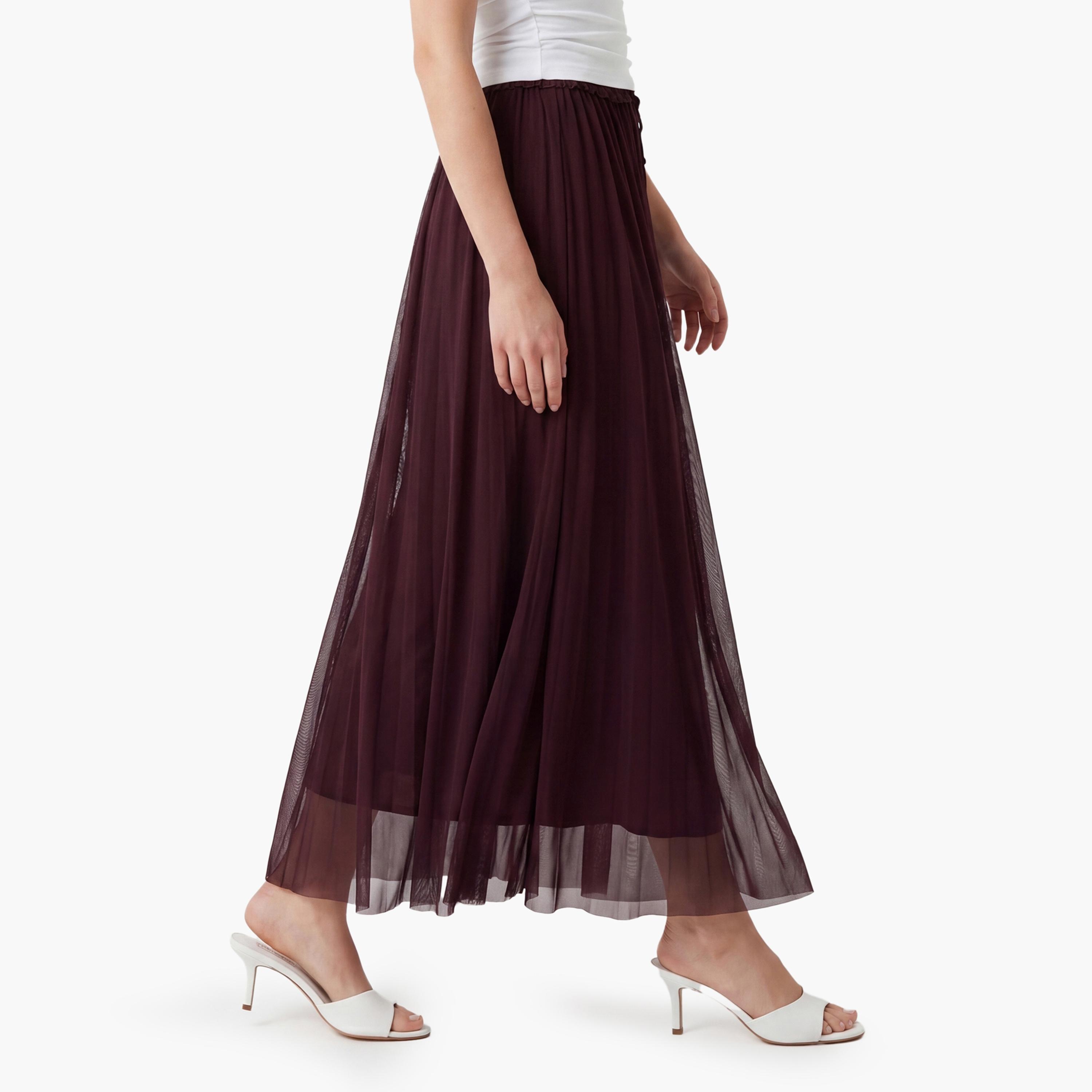 KOTON Burgundy Tulle Straight Women's Skirt-women-clothing-bottoms-skirts-image-3