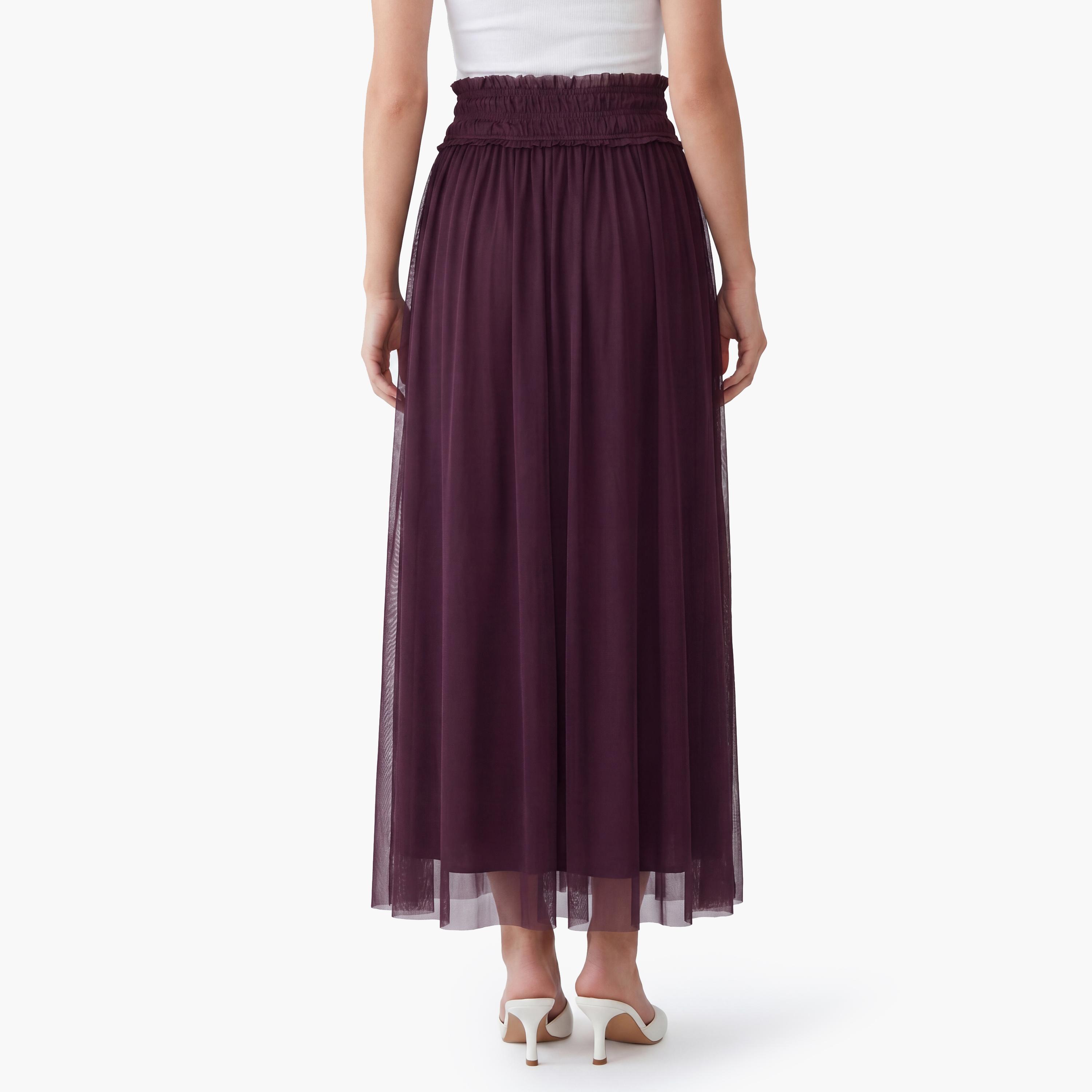 تنورة تول نسائية بقصة مستقيمة بلون بورغندي من كوتون-women-clothing-bottoms-skirts-image-4