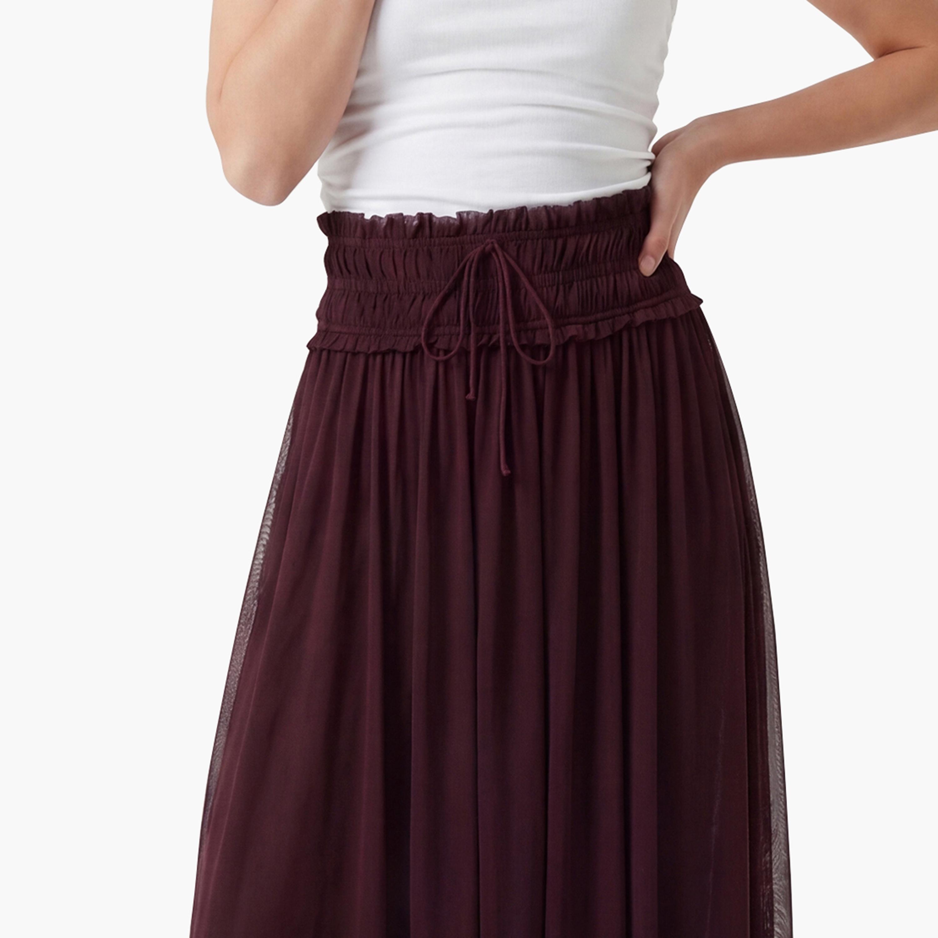 KOTON Burgundy Tulle Straight Women's Skirt-women-clothing-bottoms-skirts-image-5