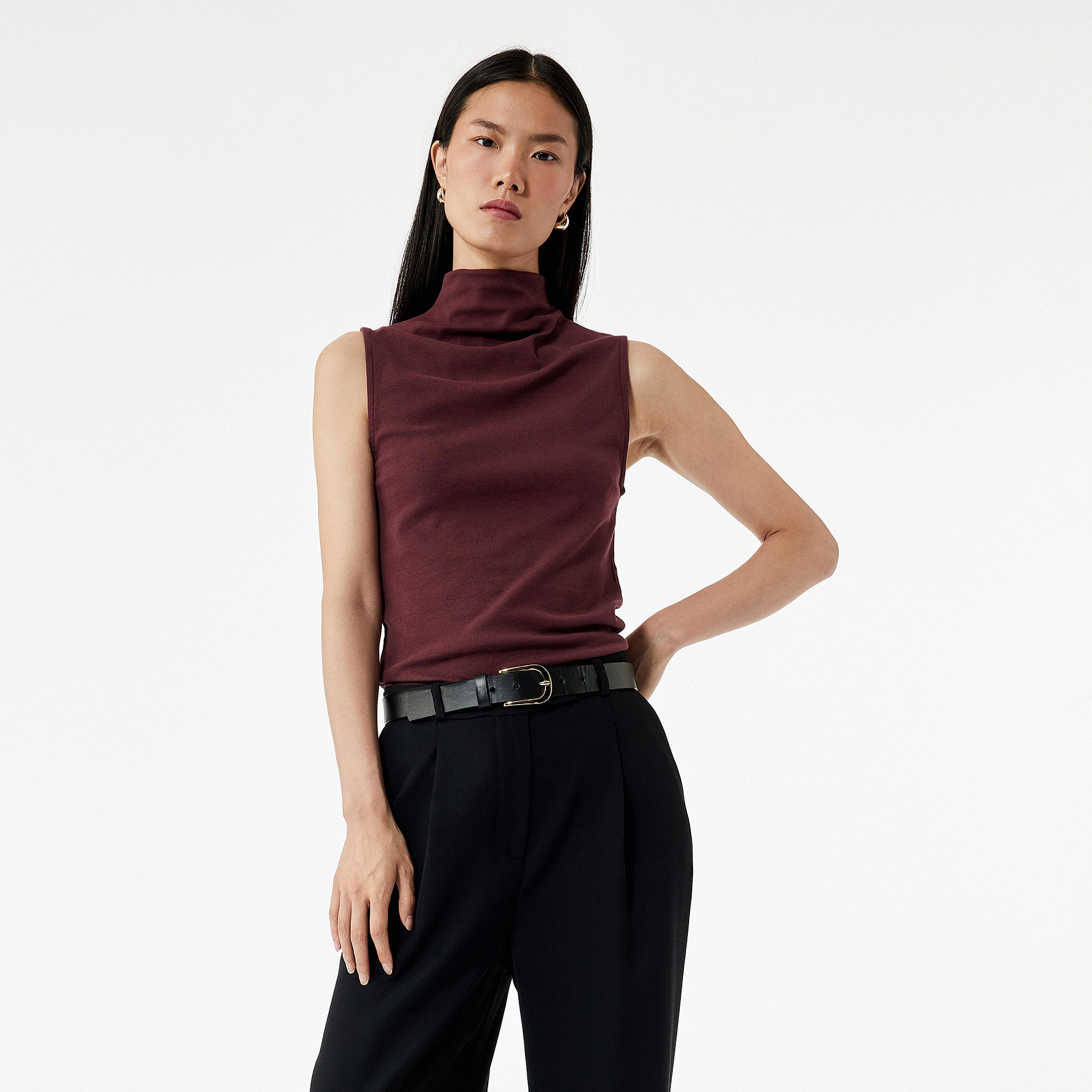 KOTON Burgundy Cotton High Neck Women's Top-women-clothing-shirtsandblouses-blouses-image-1