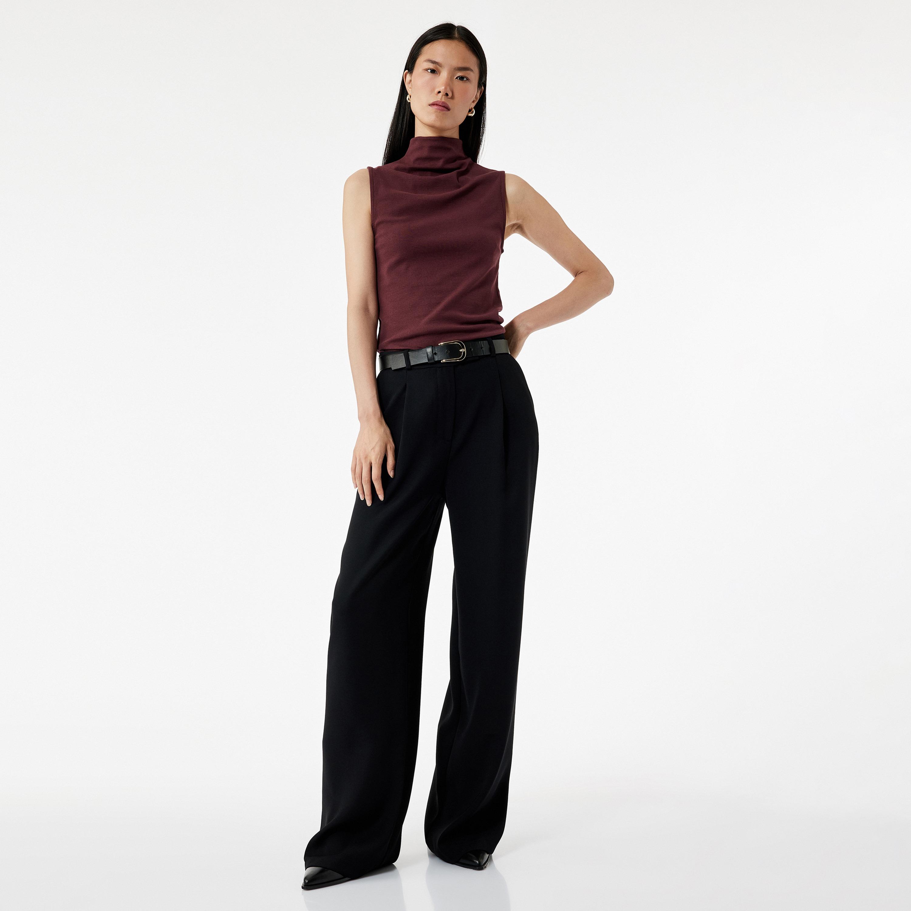 KOTON Burgundy Cotton High Neck Women's Top-women-clothing-shirtsandblouses-blouses-image-2