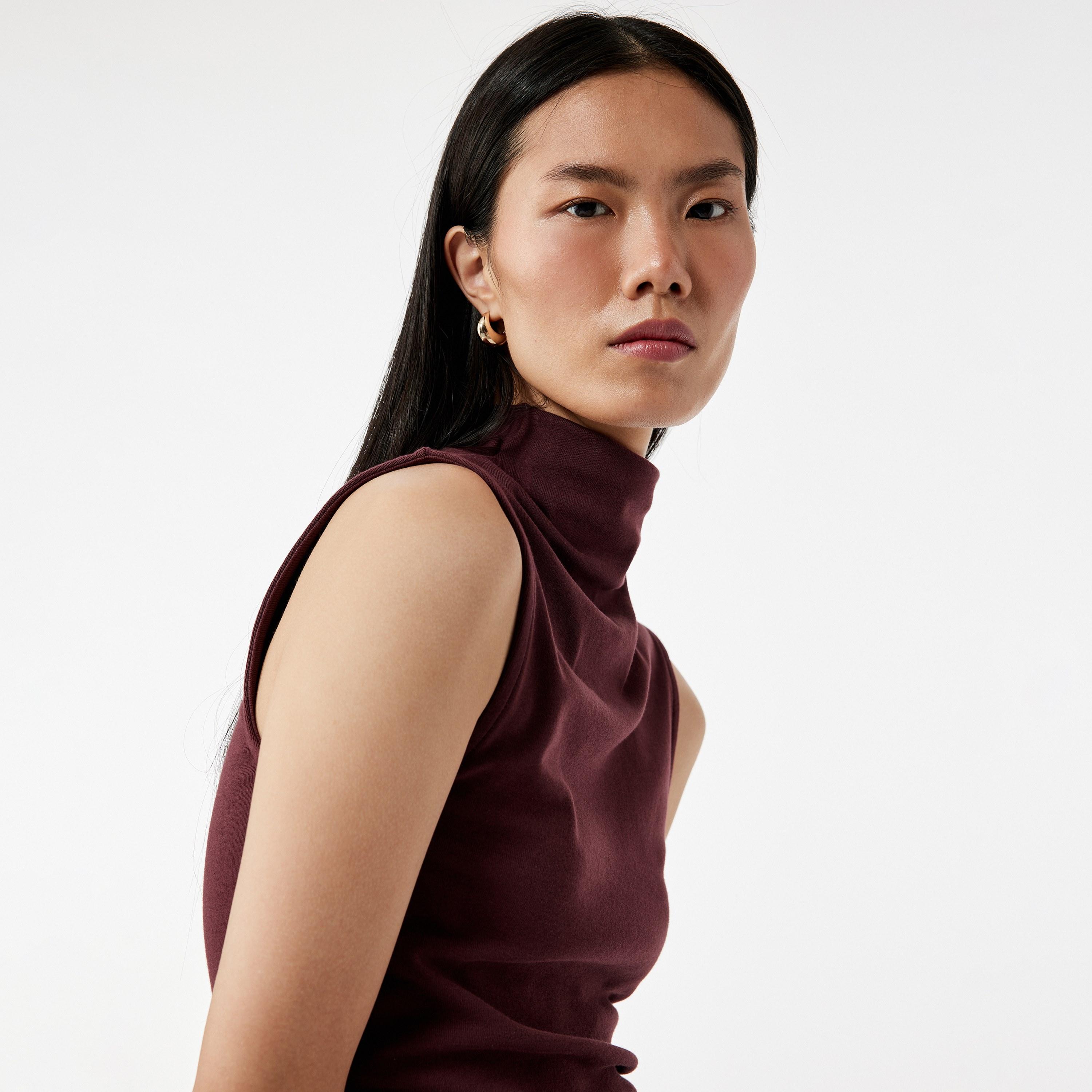 KOTON Burgundy Cotton High Neck Women's Top-women-clothing-shirtsandblouses-blouses-image-3
