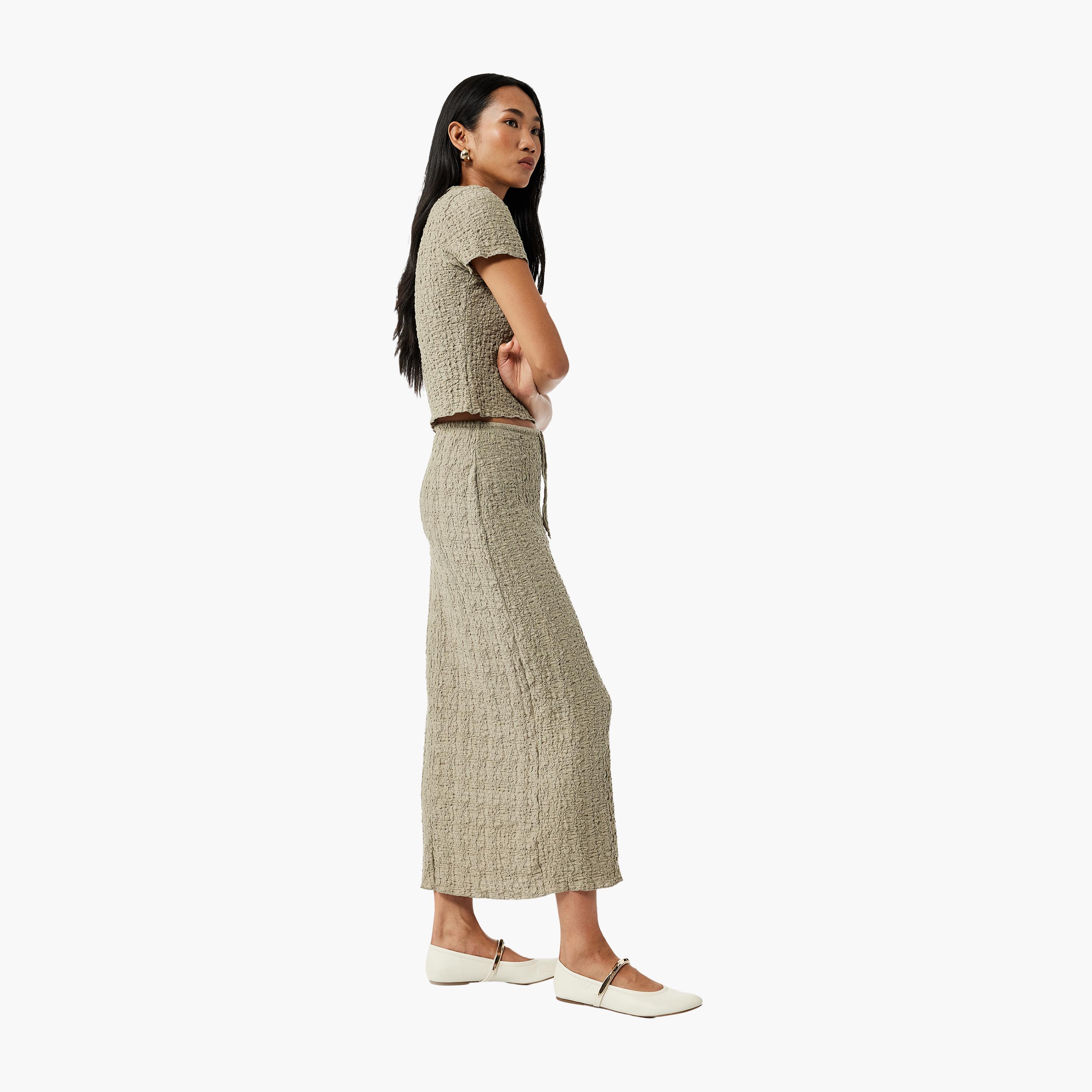 تنورة قلم رصاص نسائية متوسطة الطول ذات خصر برباط ومزخرفة باللون الأخضر من كوتون-women-clothing-bottoms-skirts-image-2