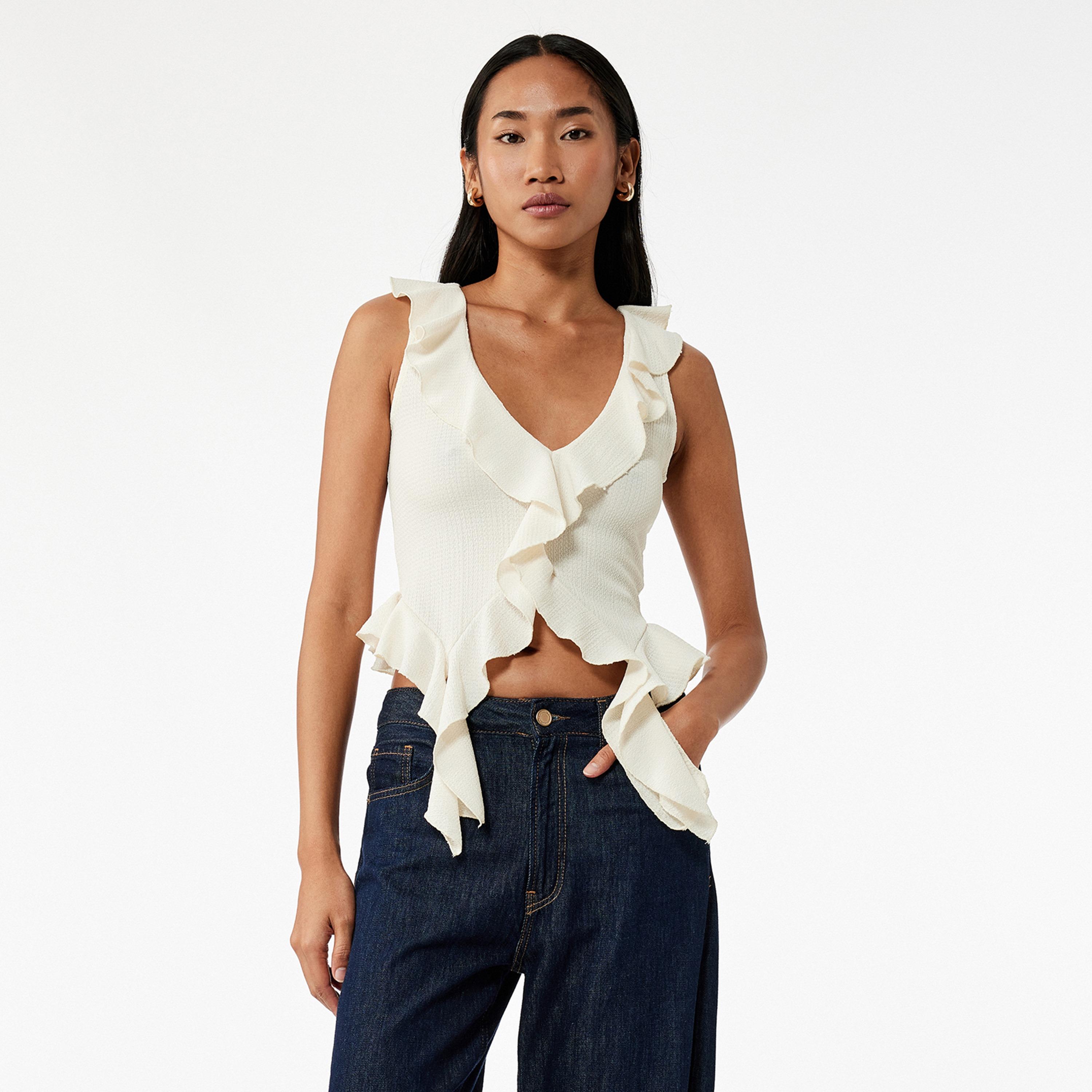 KOTON White Ruffled Women's Top-women-clothing-shirtsandblouses-blouses-image-1