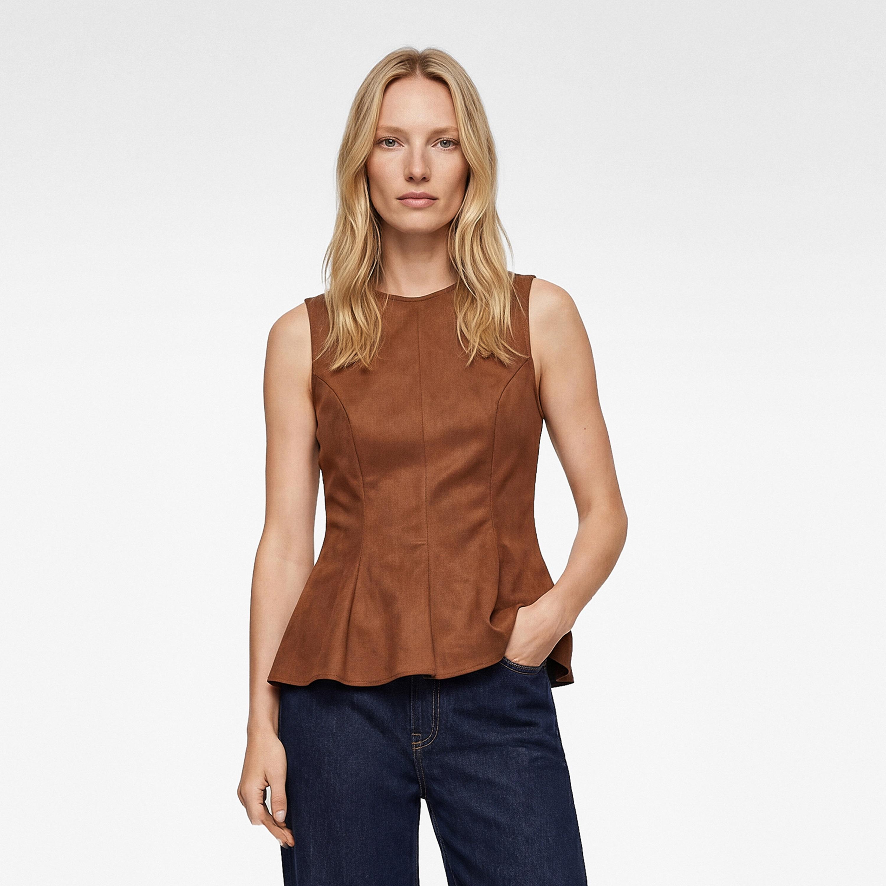KOTON Brown Suede Women's Peplum Top-women-clothing-shirtsandblouses-blouses-image-1