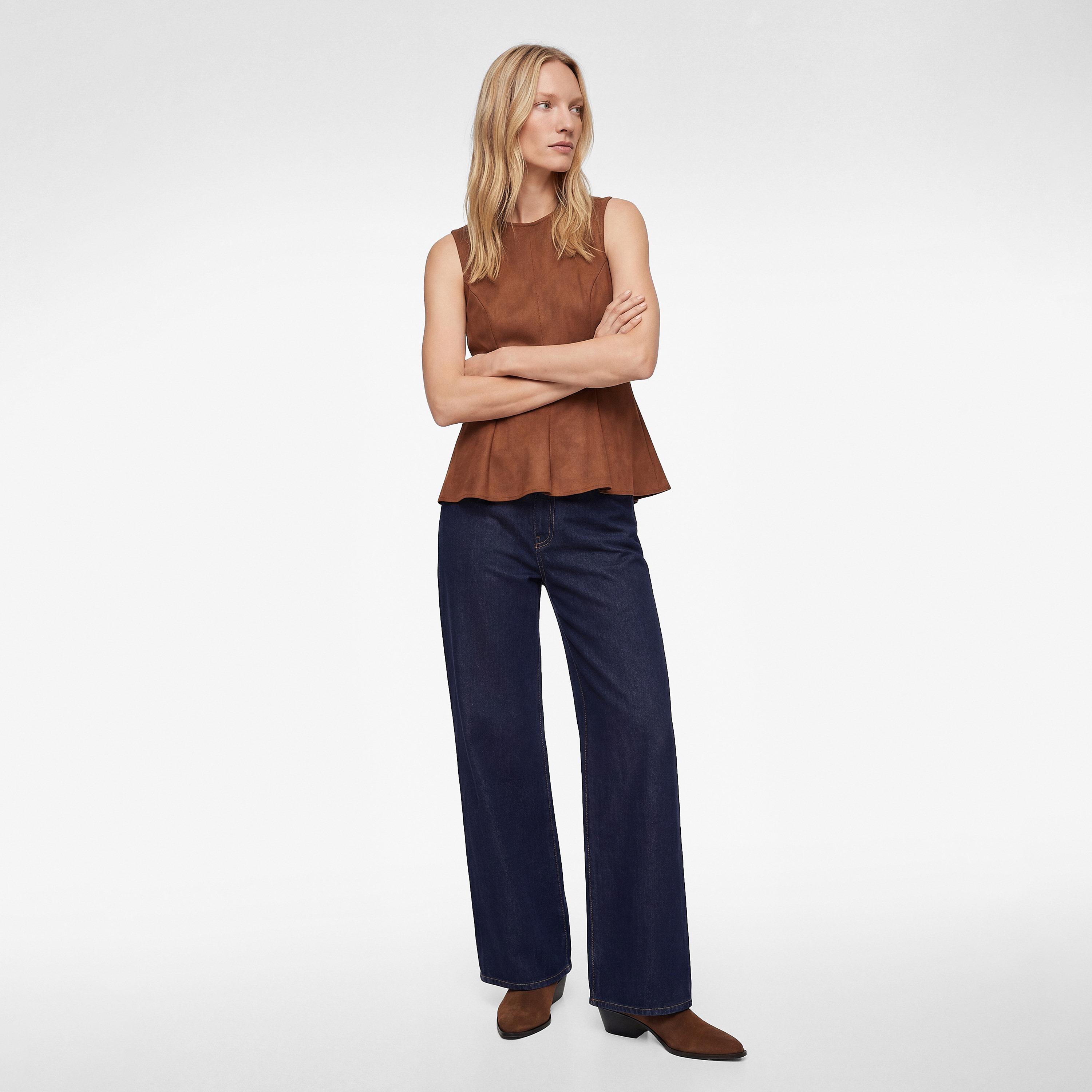 KOTON Brown Suede Women's Peplum Top-women-clothing-shirtsandblouses-blouses-image-2