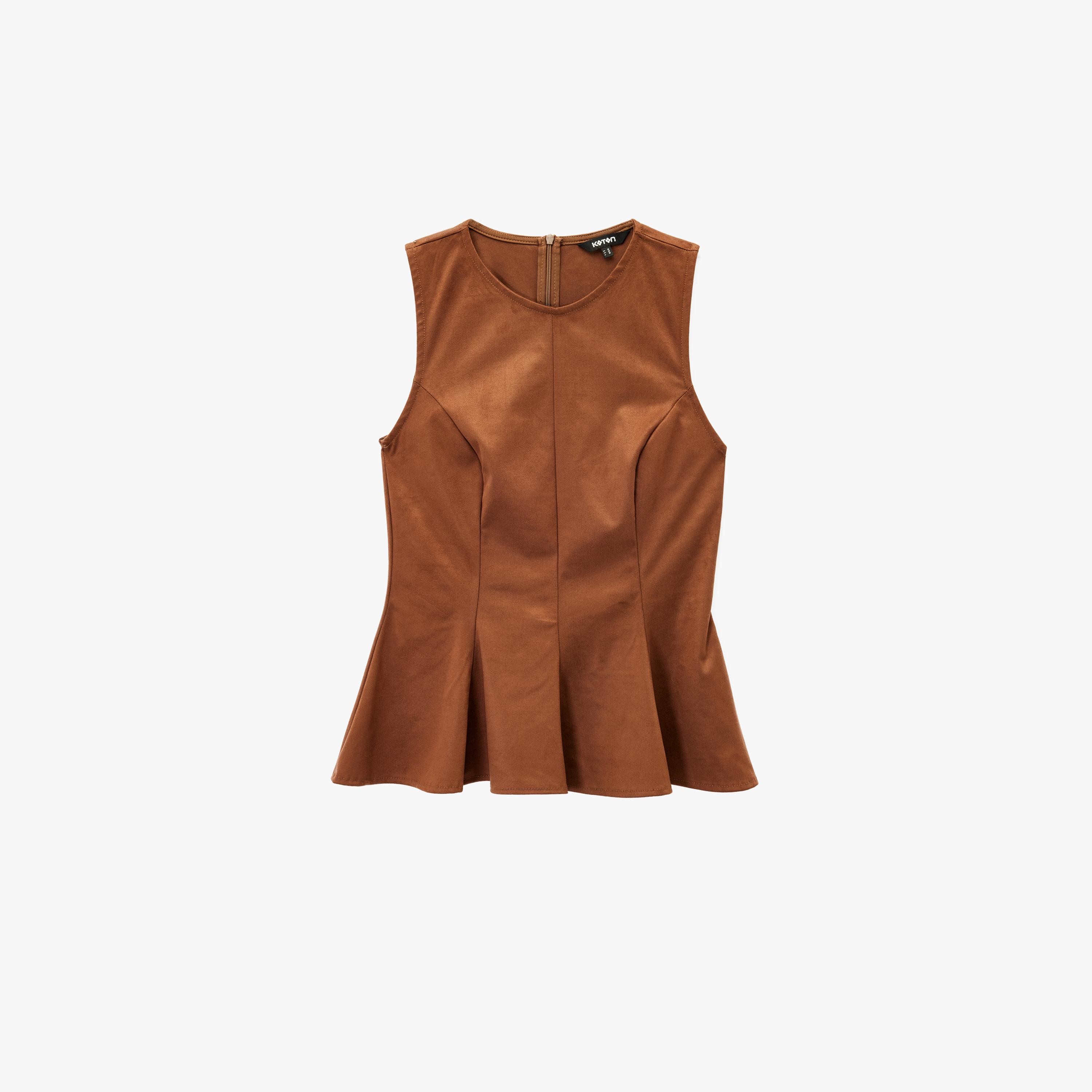 بلوزة بيبلوم نسائية من الجلد السويدي بلون بني من كوتون-women-clothing-shirtsandblouses-blouses-image-3