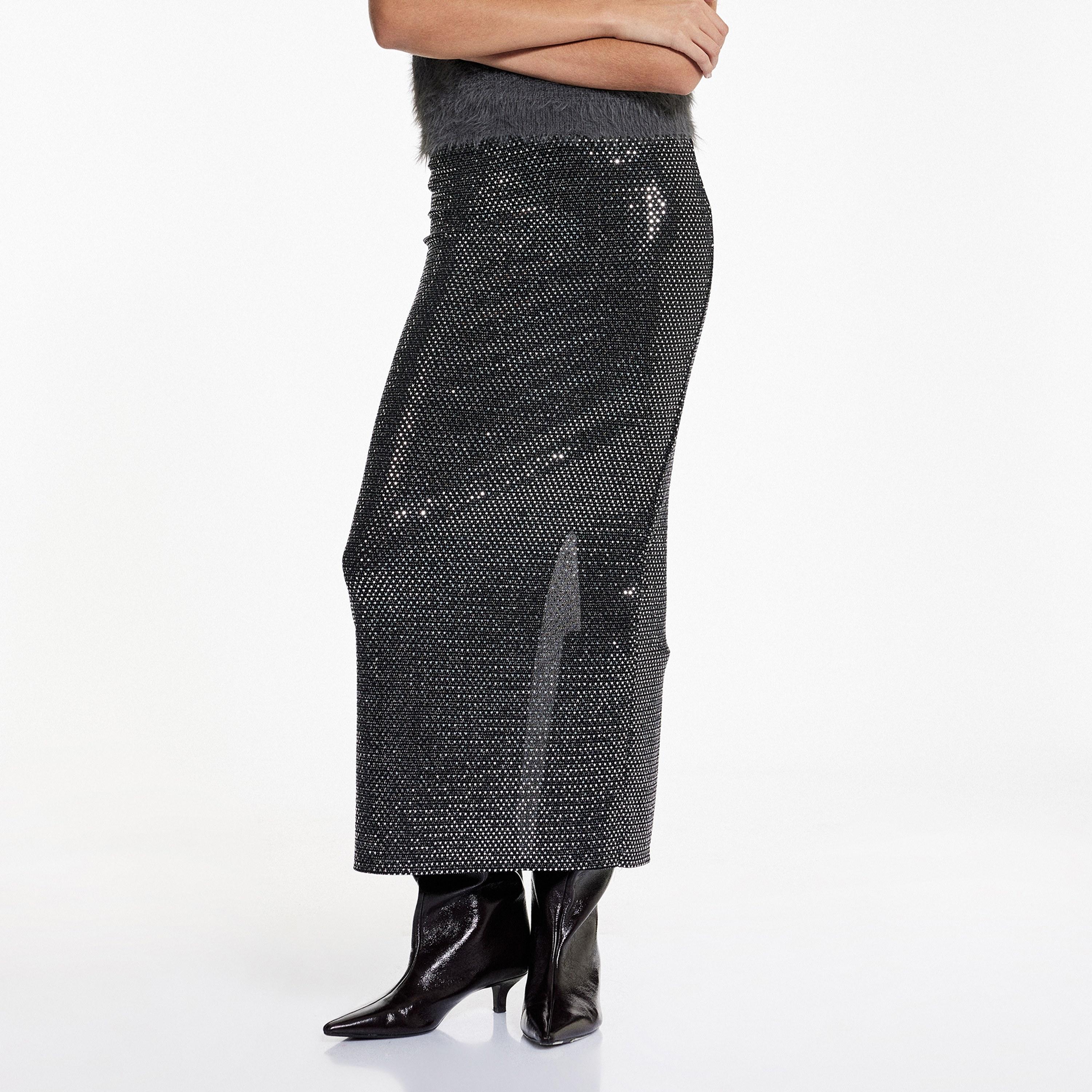 KOTON Silver Embellished Straight Women's Skirt-women-clothing-bottoms-skirts-image-1