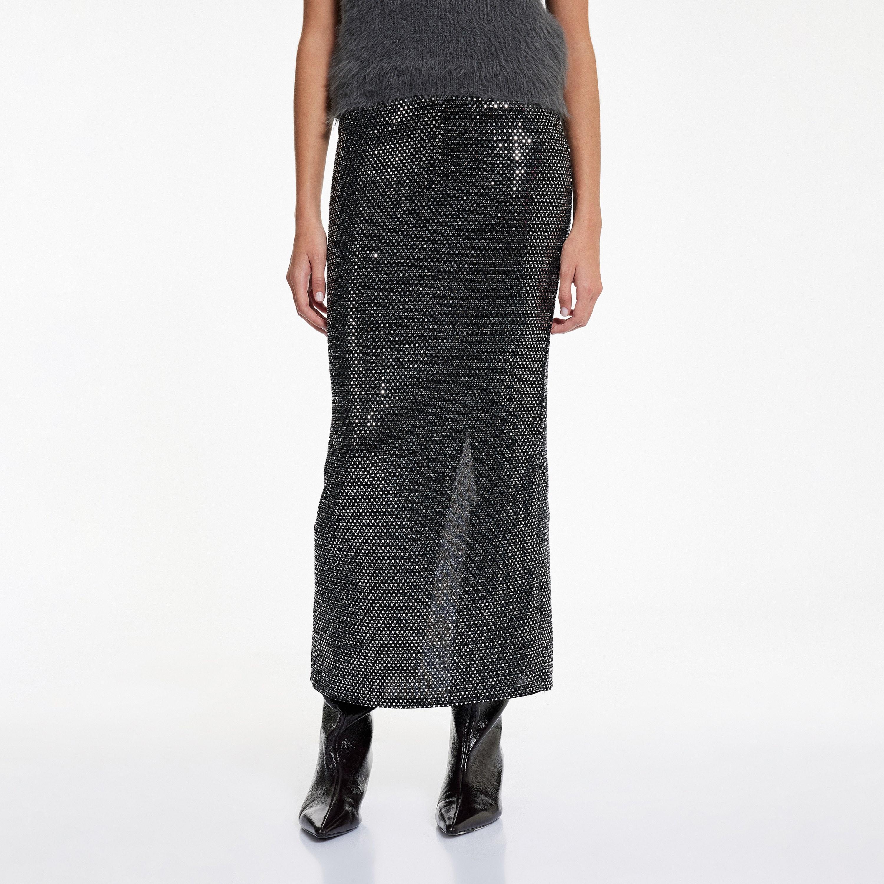 KOTON Silver Embellished Straight Women's Skirt-women-clothing-bottoms-skirts-image-3