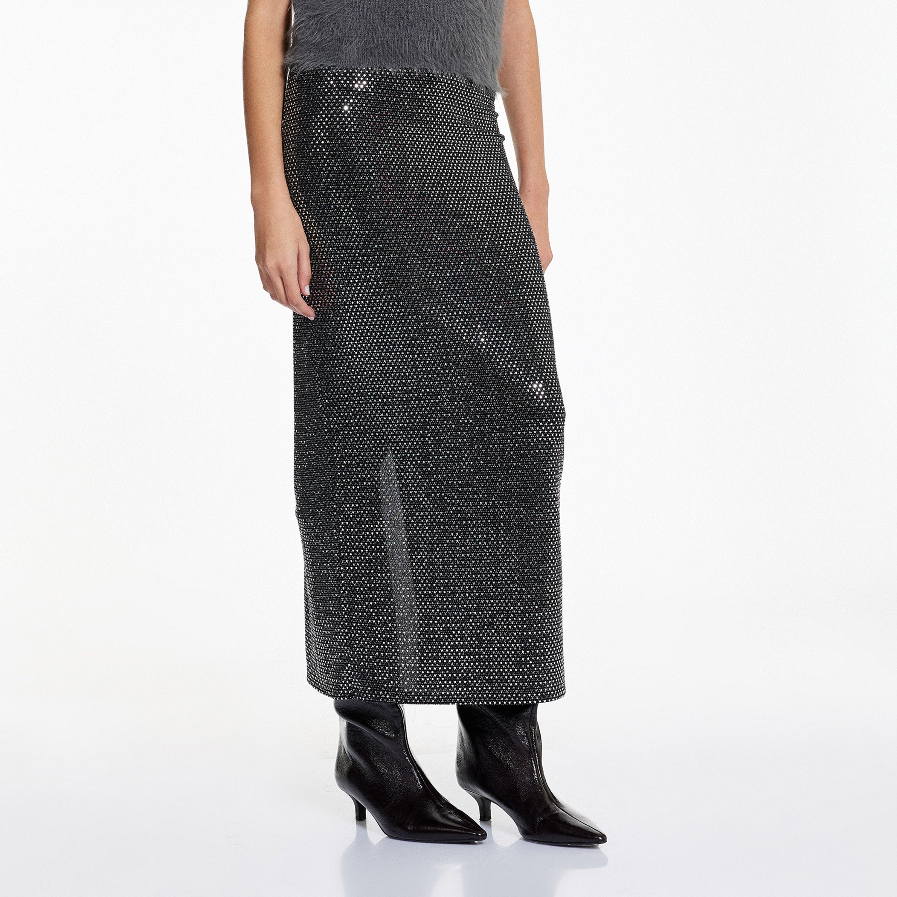 KOTON Silver Embellished Straight Women's Skirt-women-clothing-bottoms-skirts-image-4