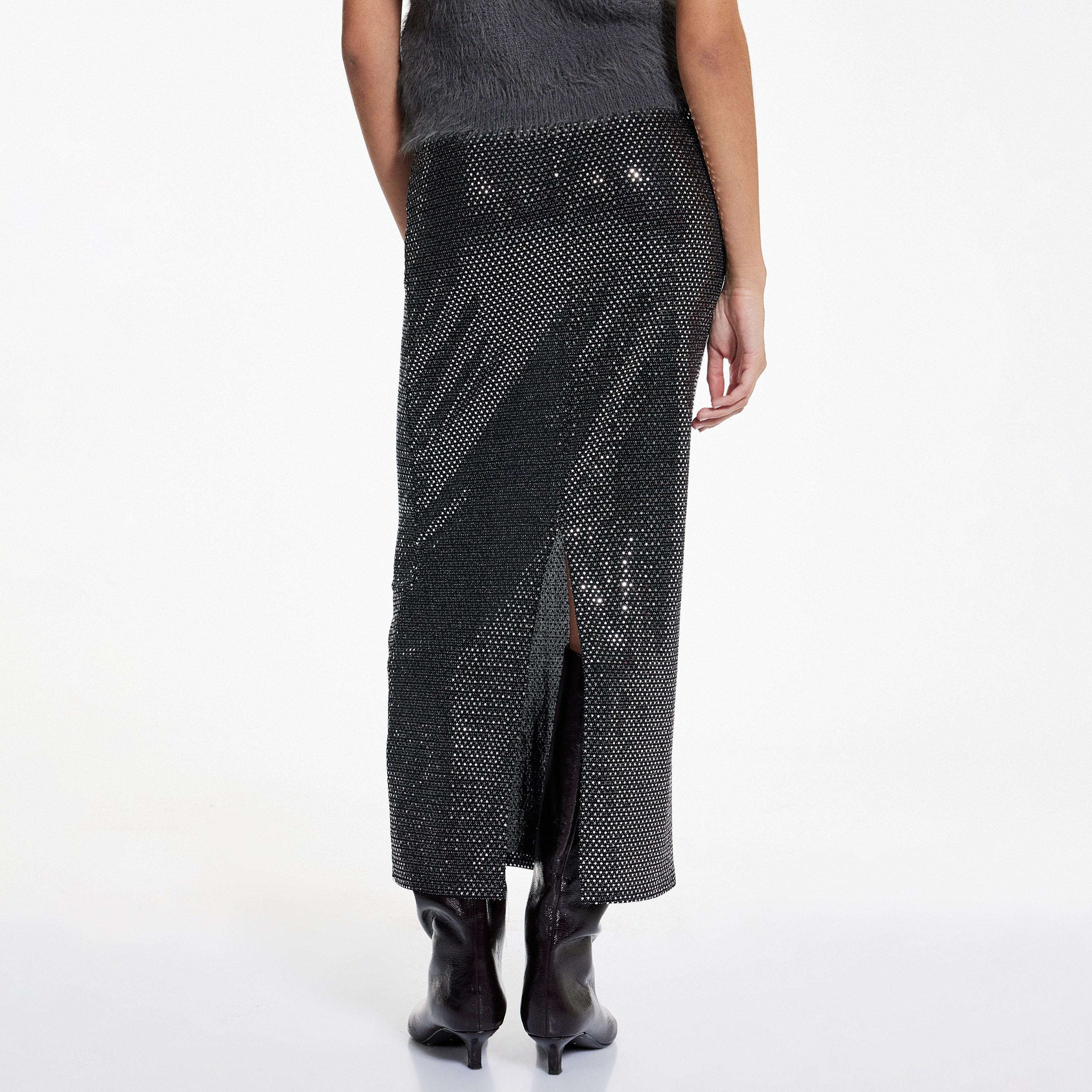 KOTON Silver Embellished Straight Women's Skirt-women-clothing-bottoms-skirts-image-5