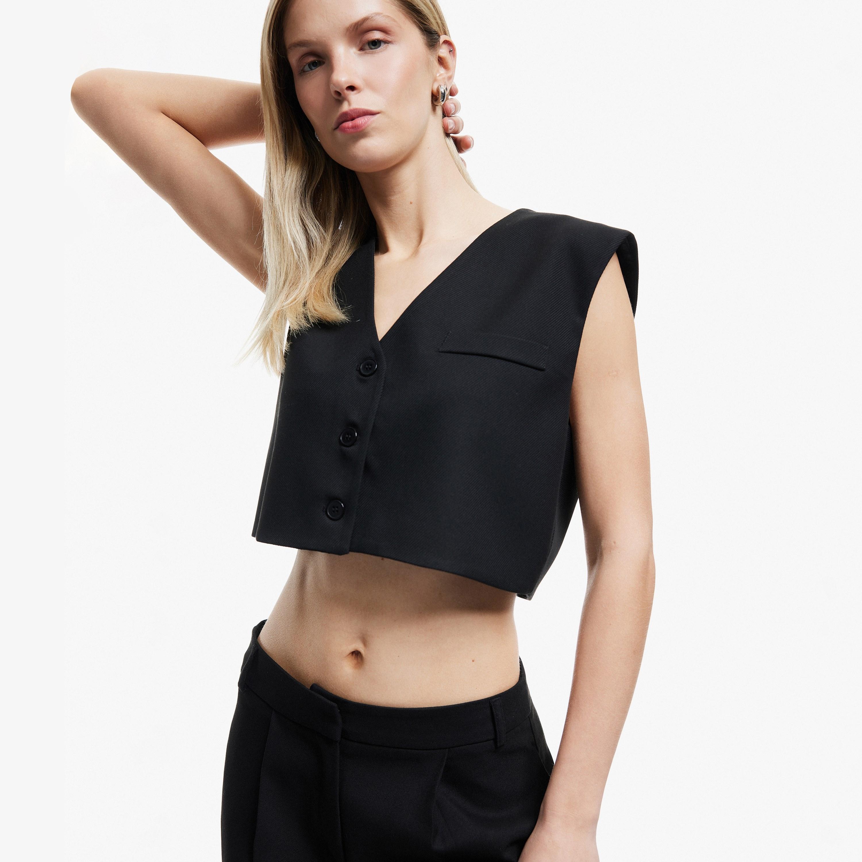 KOTON Black Women's Vest-women-winterwear-coatsandjackets-waistcoats-image-4