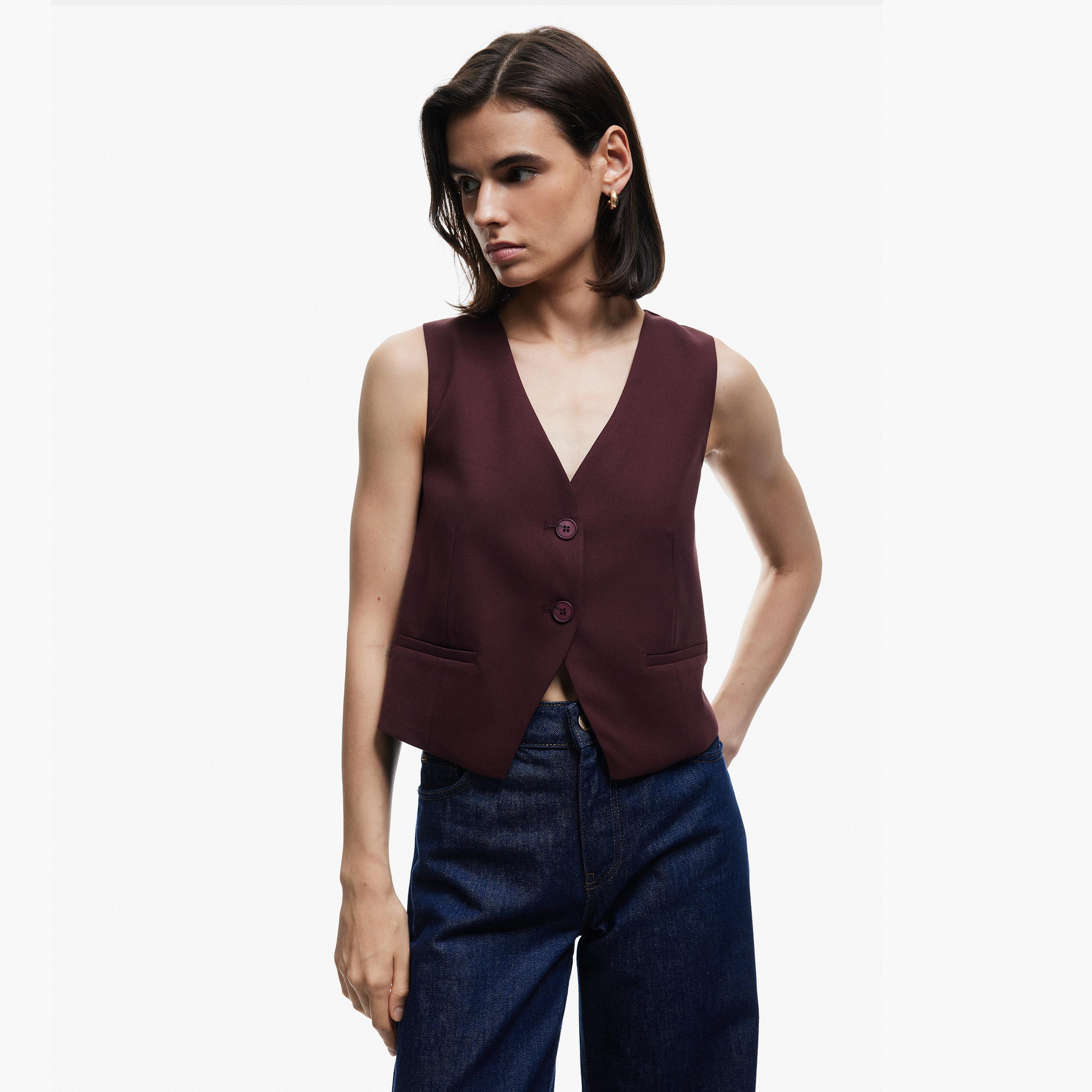KOTON Burgundy Women's Vest-women-winterwear-coatsandjackets-waistcoats-image-1