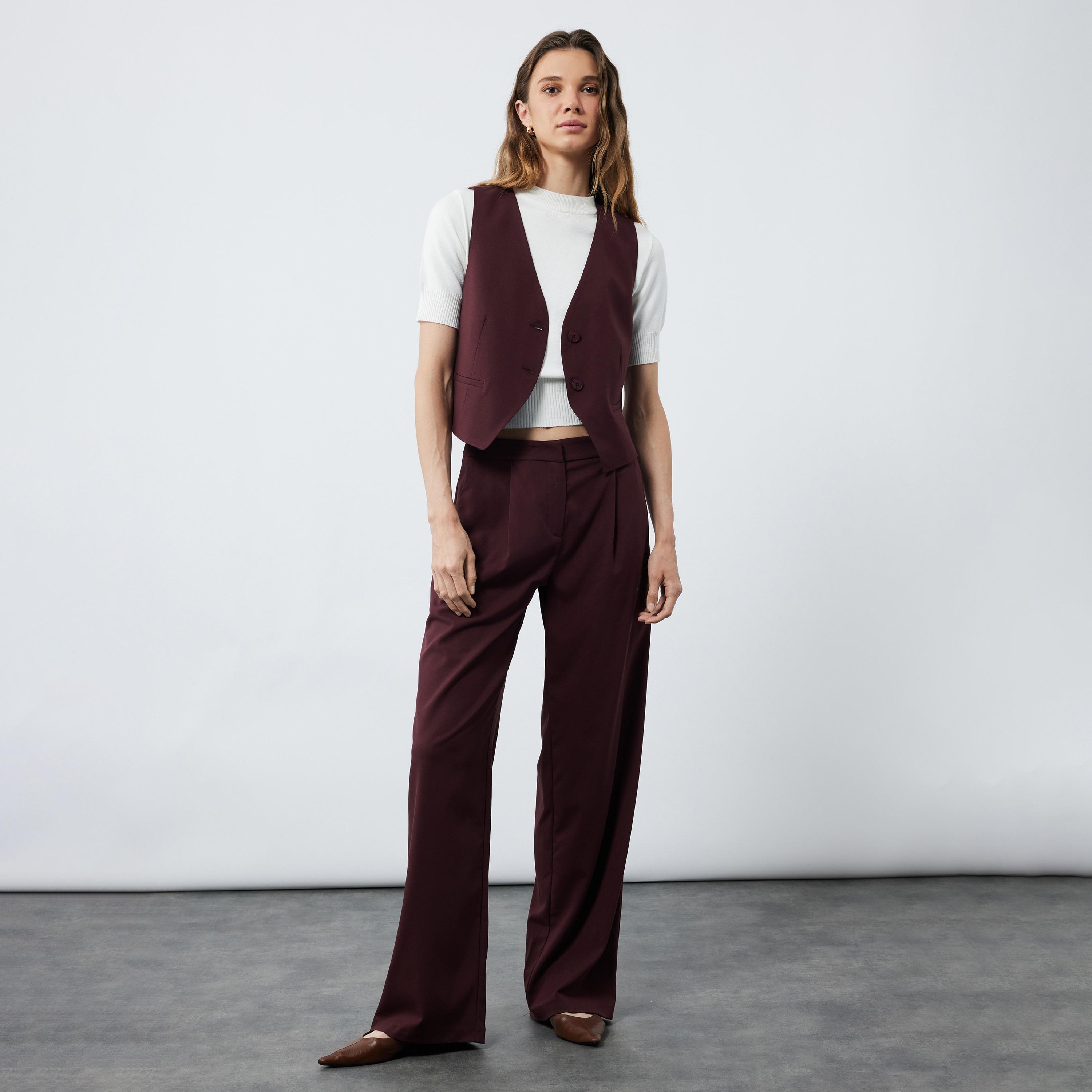 KOTON Burgundy Women's Vest-women-winterwear-coatsandjackets-waistcoats-image-2