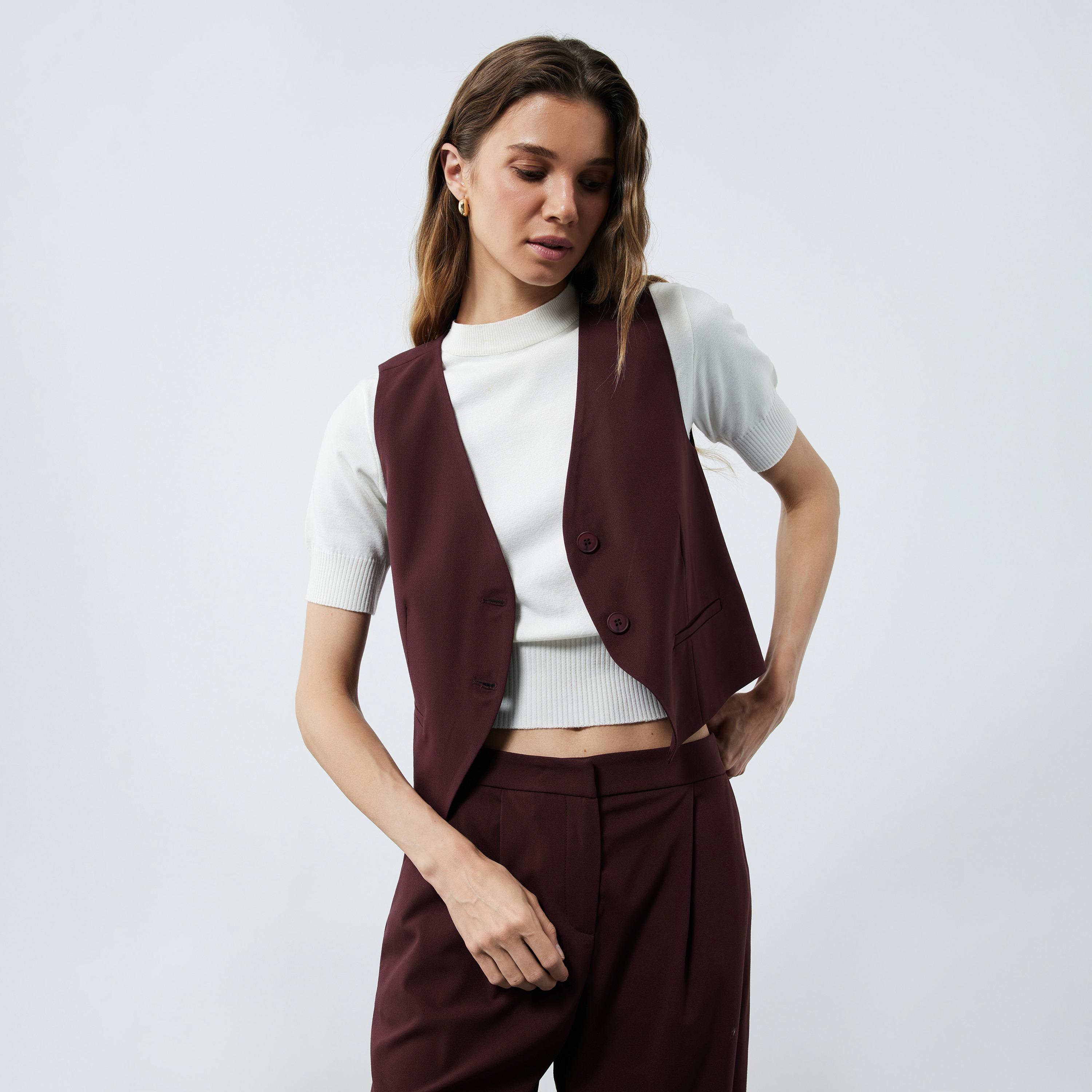 KOTON Burgundy Women's Vest-women-winterwear-coatsandjackets-waistcoats-image-3