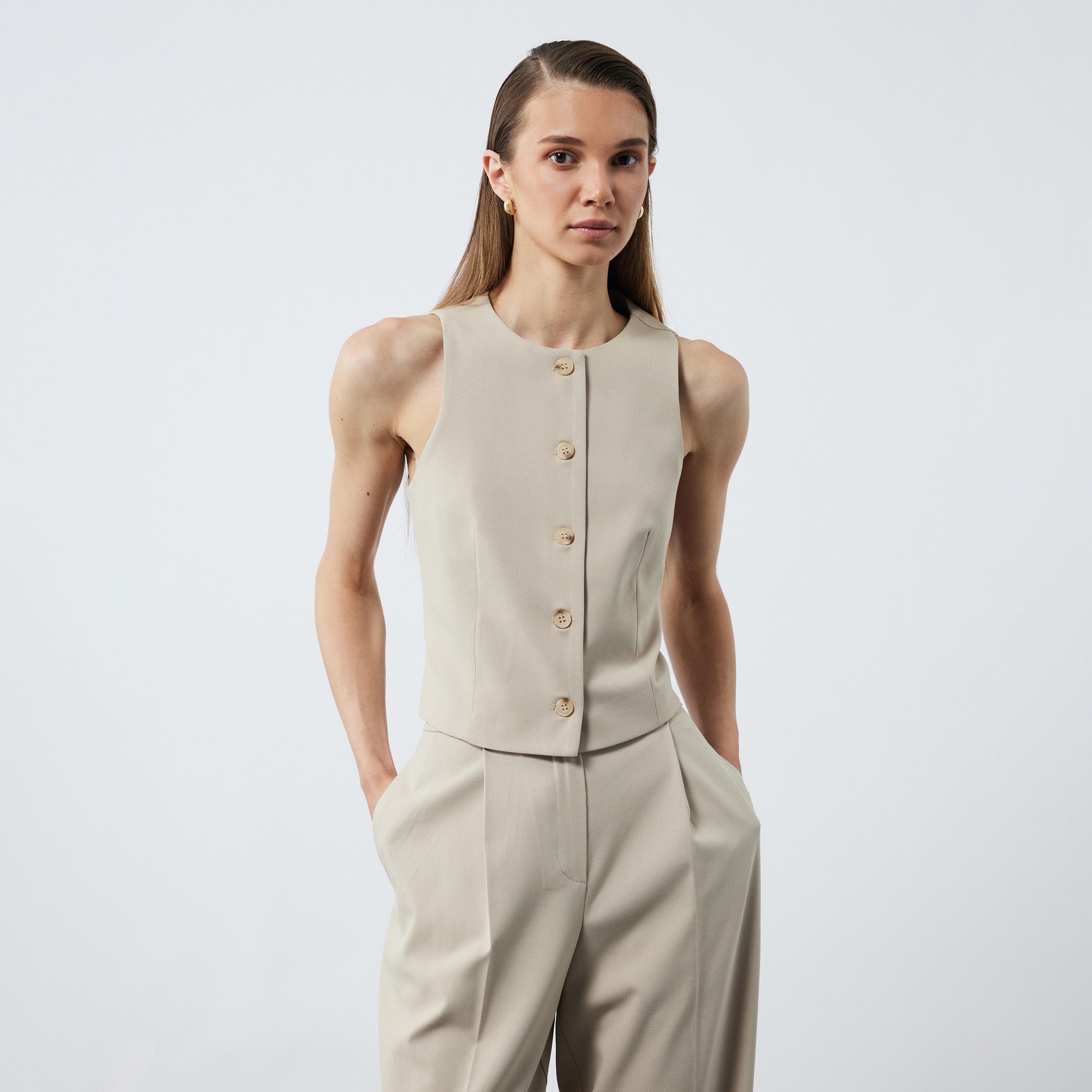 KOTON Beige Women's Vest-women-winterwear-coatsandjackets-waistcoats-image-1
