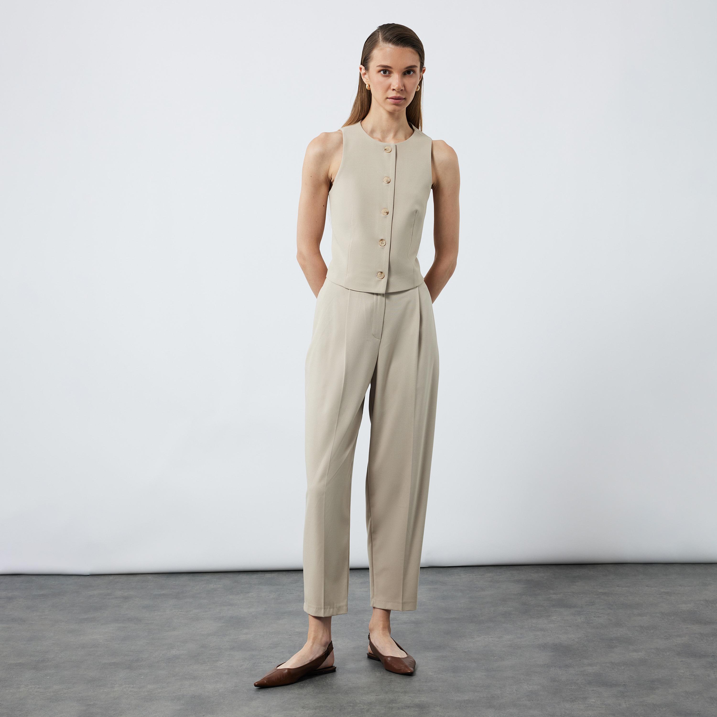 KOTON Beige Women's Vest-women-winterwear-coatsandjackets-waistcoats-image-2