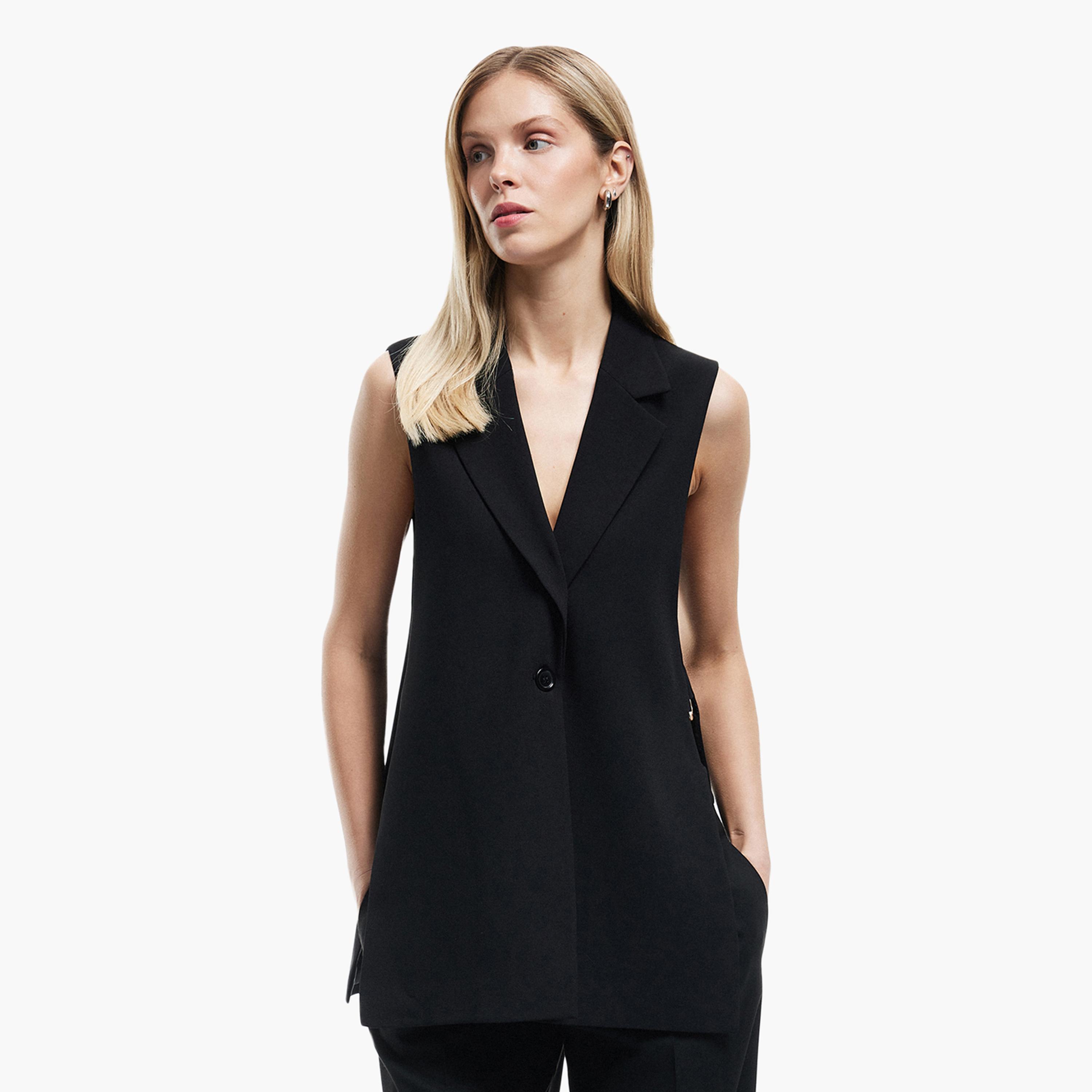 KOTON Black Lapel Collar Women's Blazer Vest-women-winterwear-coatsandjackets-waistcoats-image-1