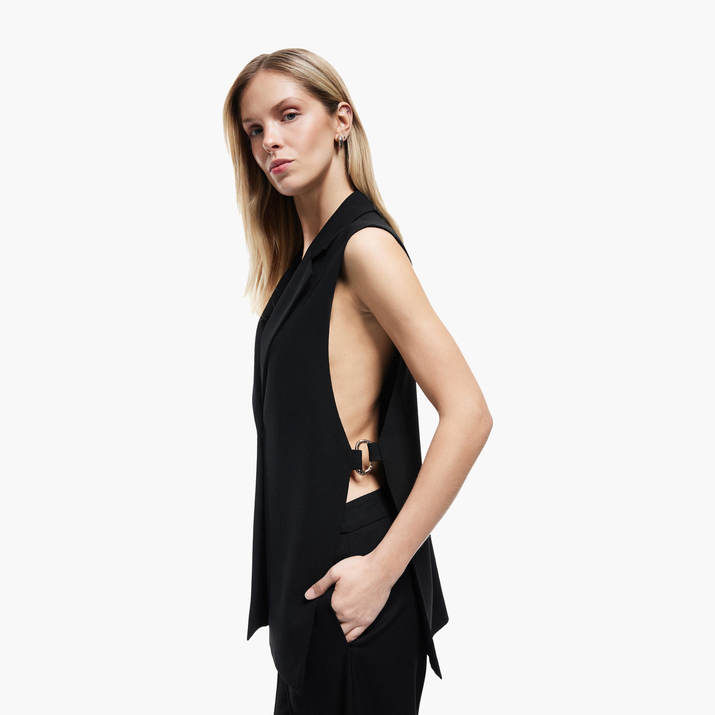 KOTON Black Lapel Collar Women's Blazer Vest-women-winterwear-coatsandjackets-waistcoats-image-3