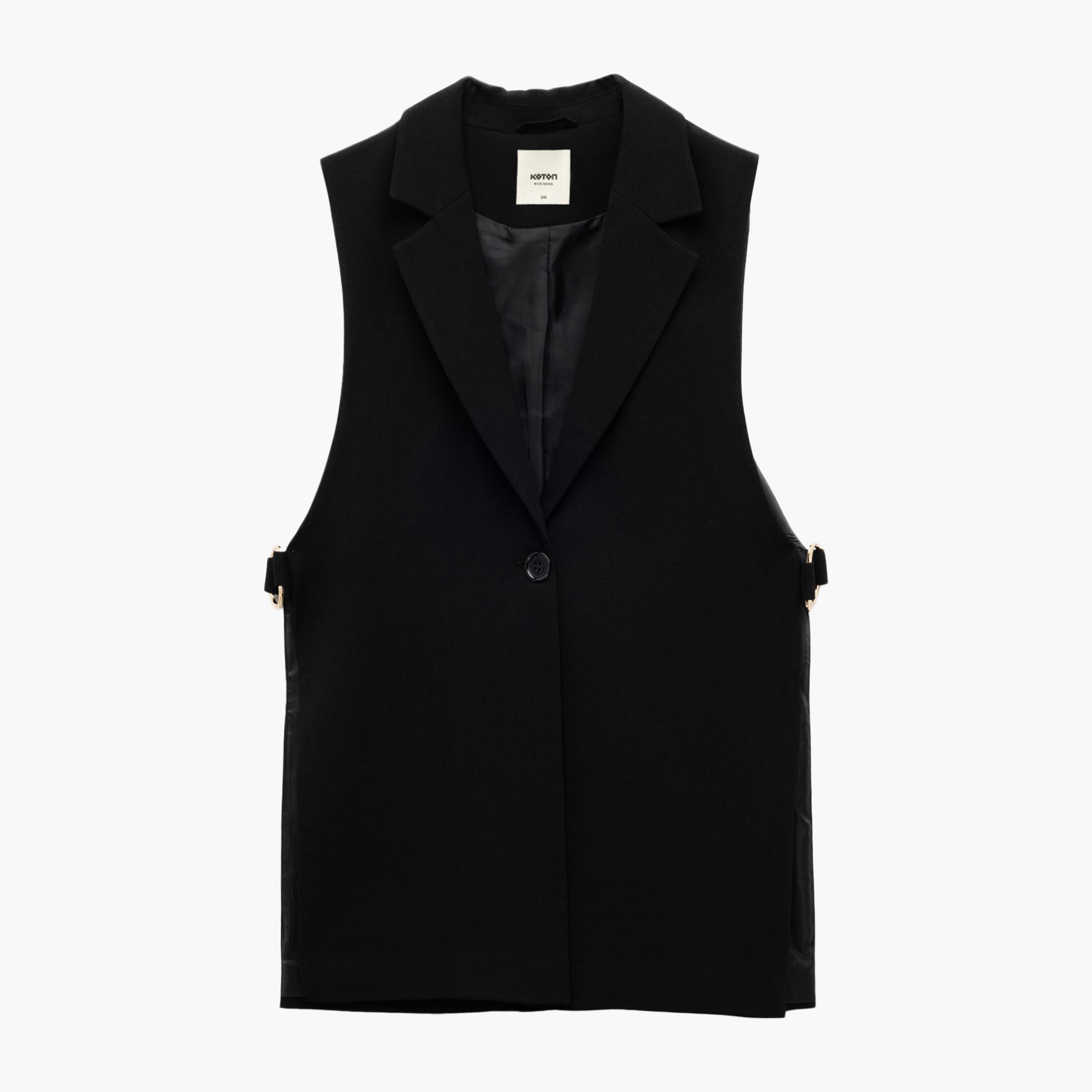 KOTON Black Lapel Collar Women's Blazer Vest-women-winterwear-coatsandjackets-waistcoats-image-4