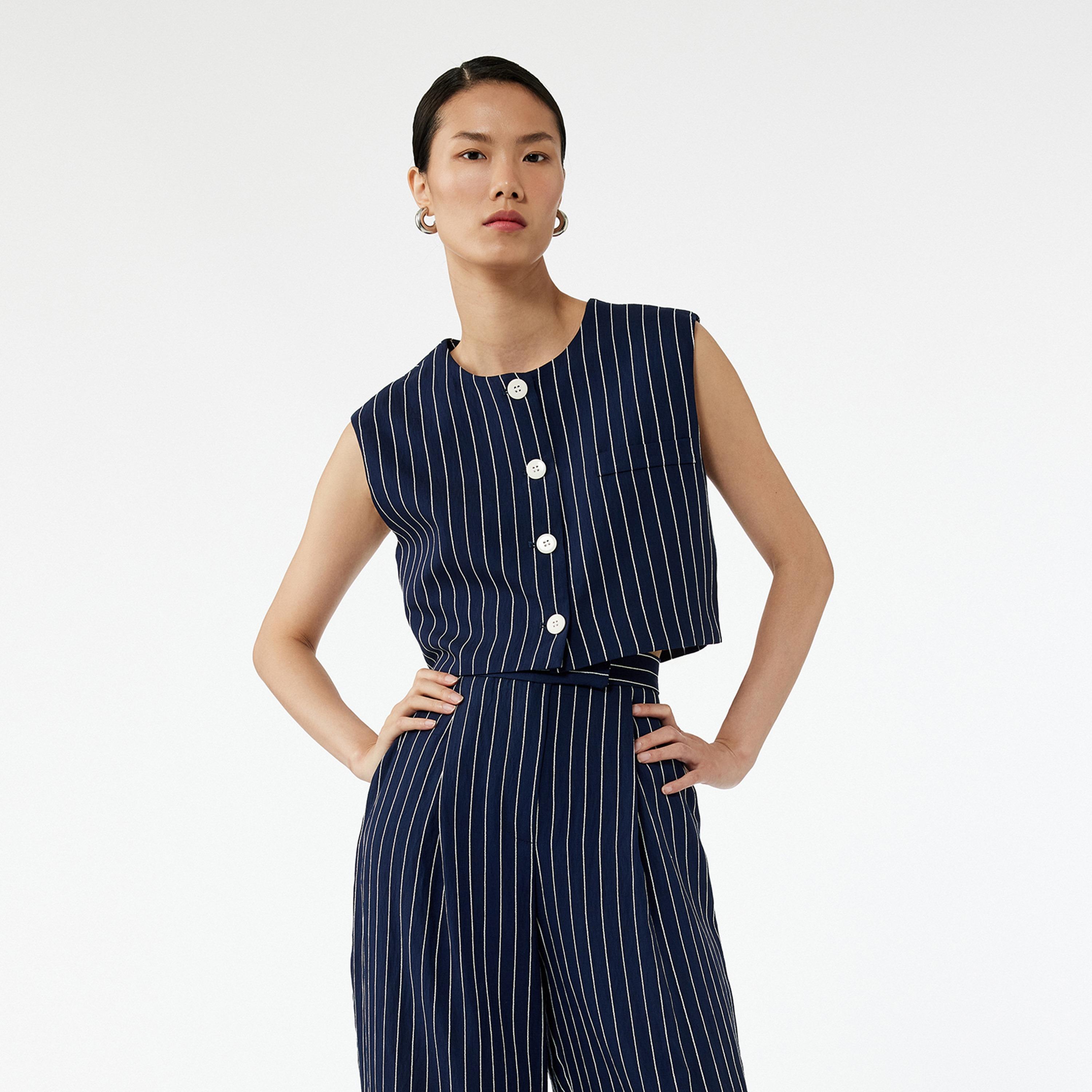 KOTON Deep Blue Striped Women's Vest-women-winterwear-coatsandjackets-waistcoats-image-1