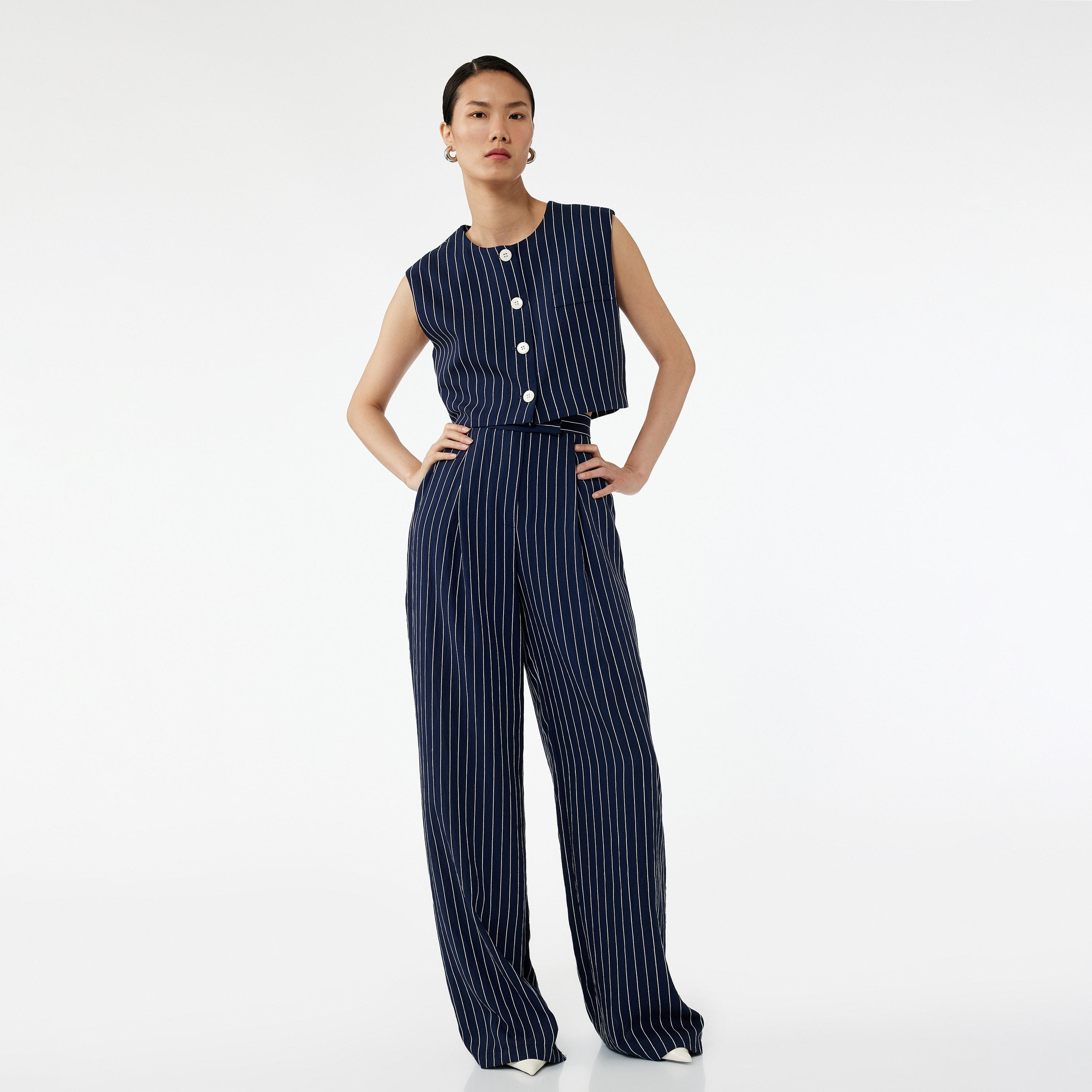 KOTON Deep Blue Striped Women's Vest-women-winterwear-coatsandjackets-waistcoats-image-2