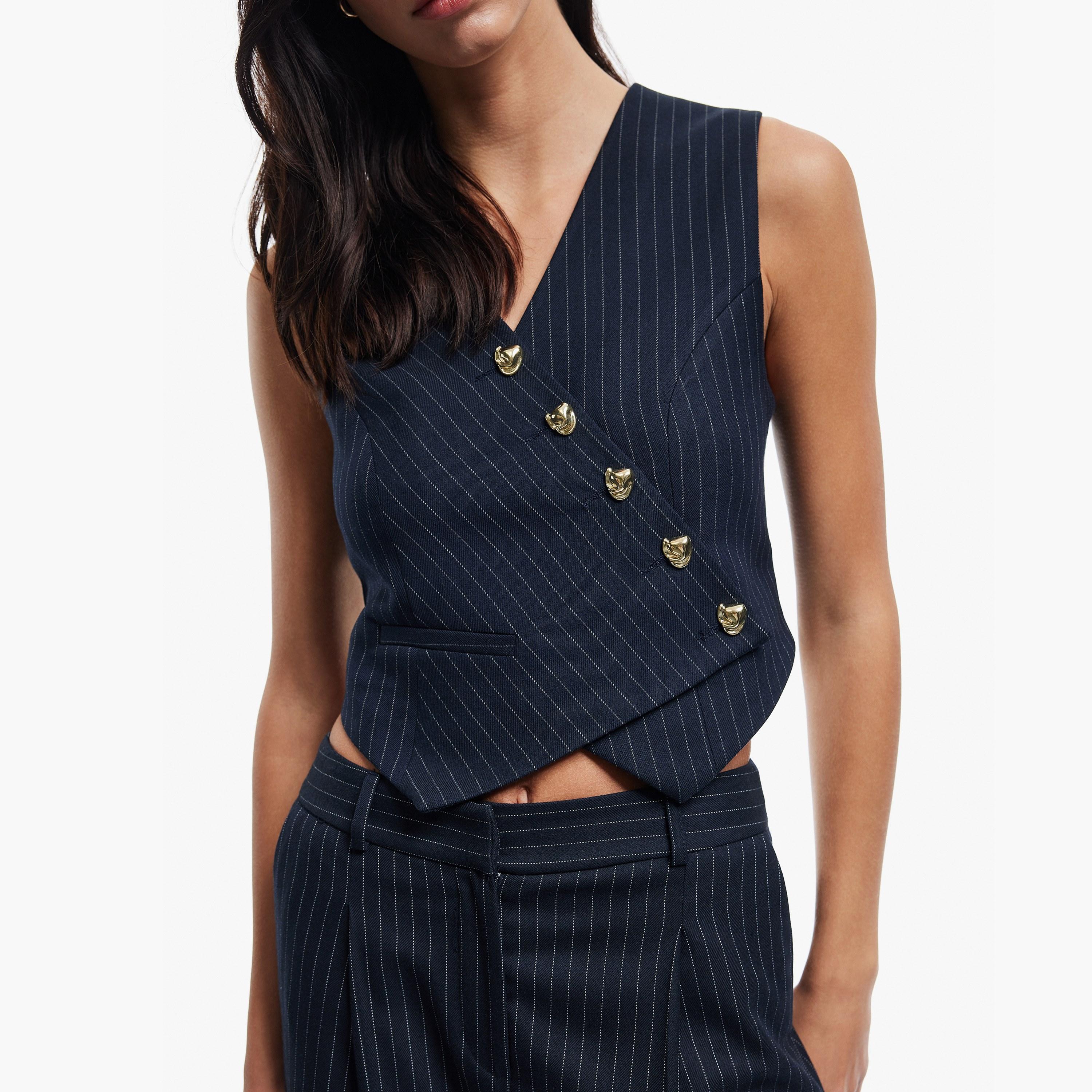 KOTON Deep Blue Striped Women's Vest-women-winterwear-coatsandjackets-waistcoats-image-2