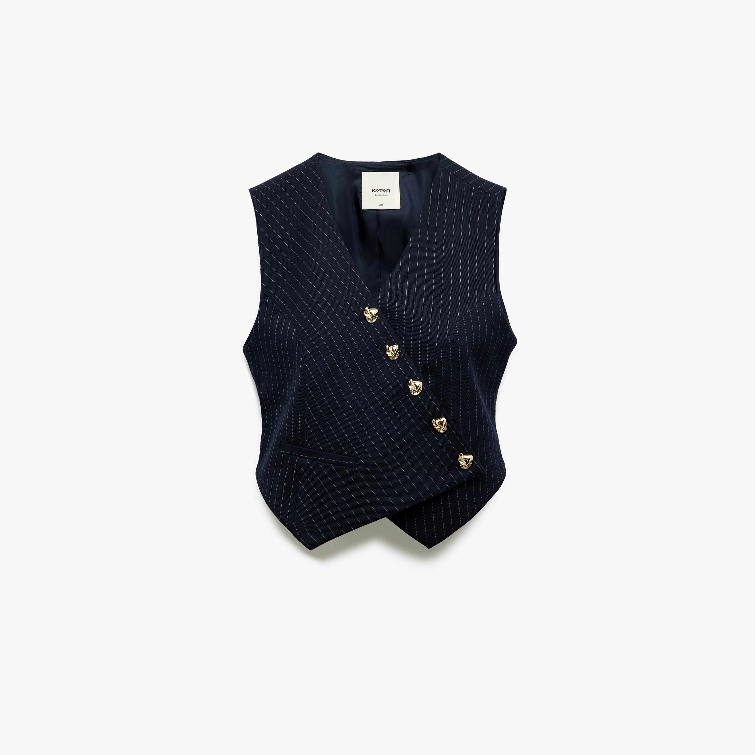 KOTON Deep Blue Striped Women's Vest-women-winterwear-coatsandjackets-waistcoats-image-3
