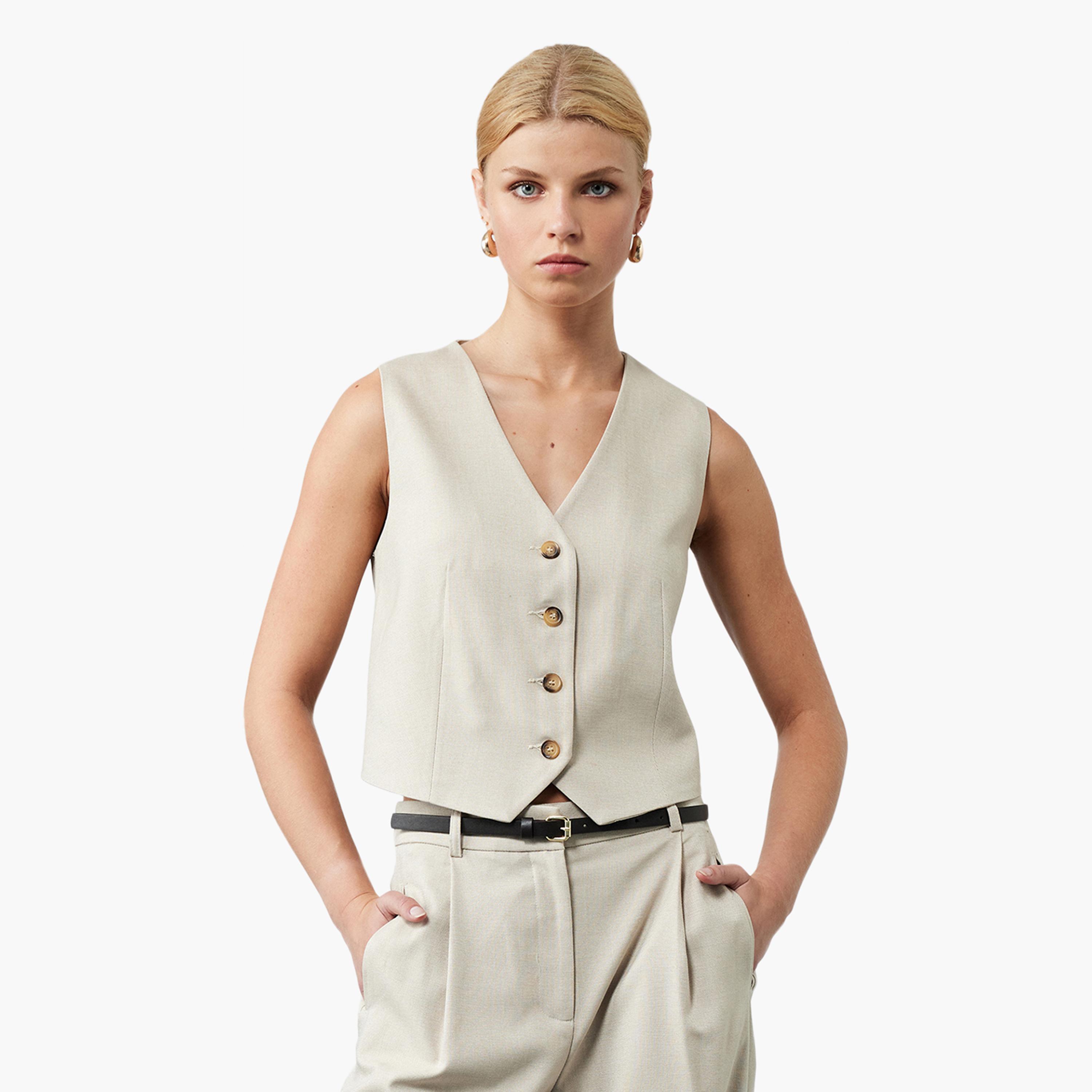 KOTON Beige Women's Blazer Vest-women-winterwear-coatsandjackets-waistcoats-image-1