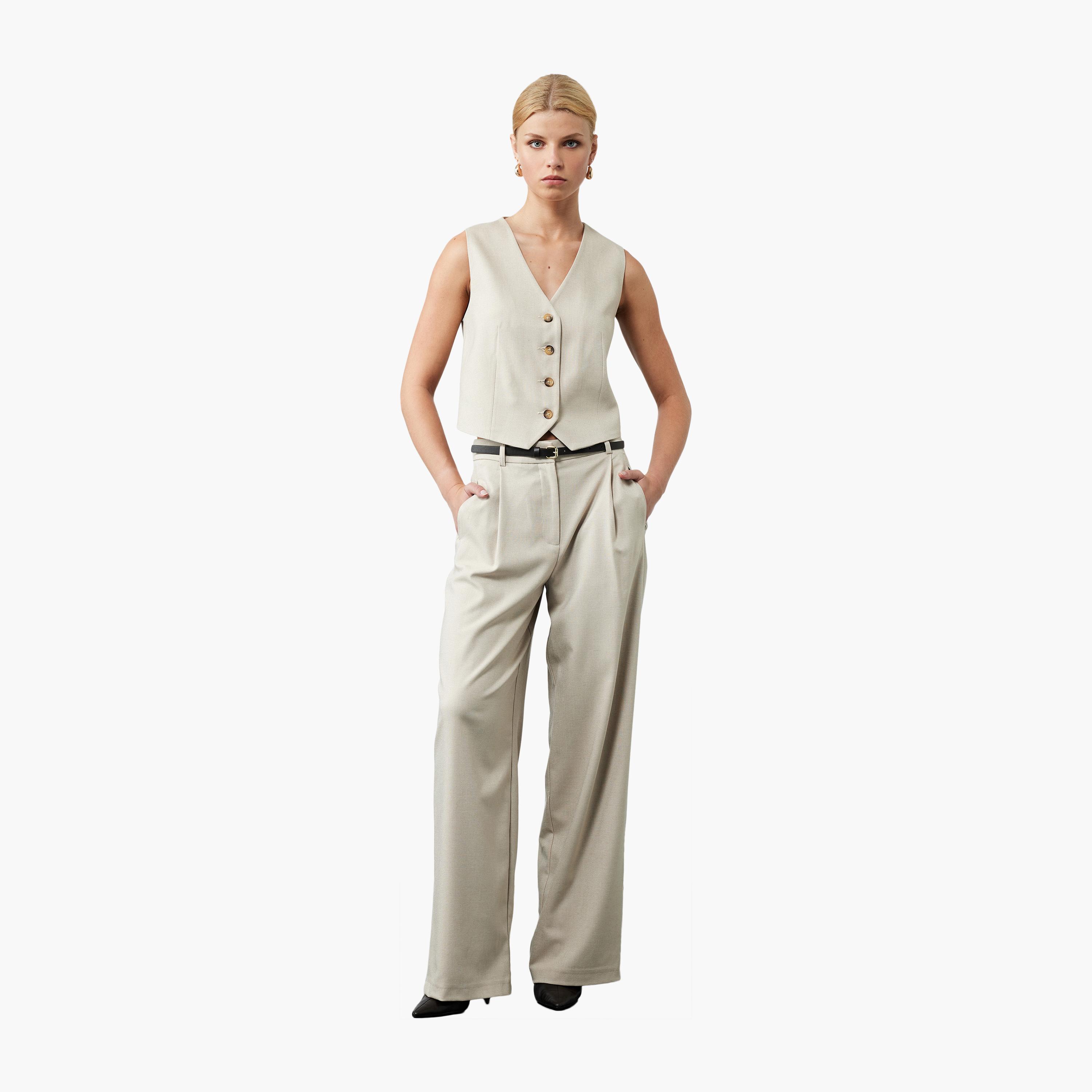 KOTON Beige Women's Blazer Vest-women-winterwear-coatsandjackets-waistcoats-image-2