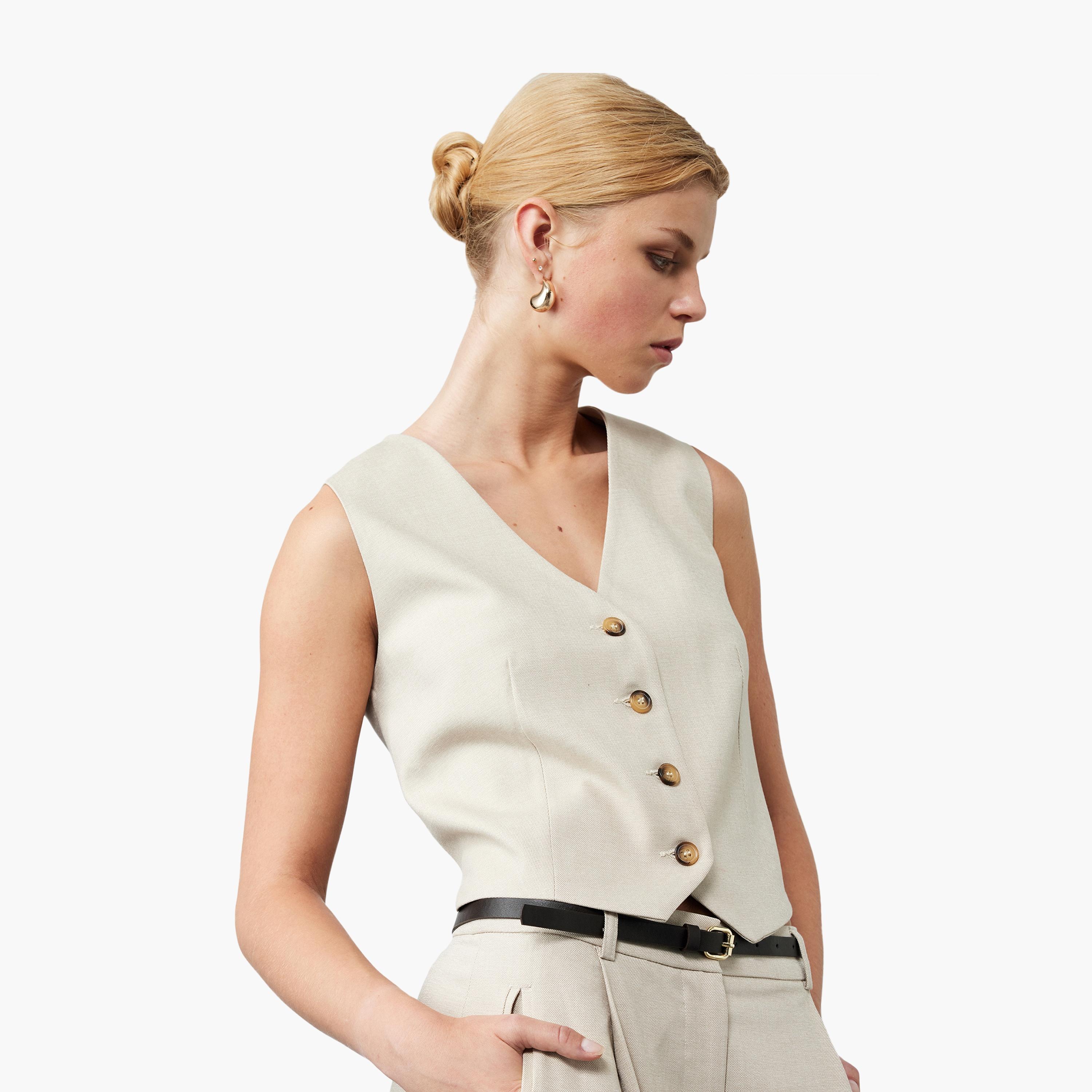 KOTON Beige Women's Blazer Vest-women-winterwear-coatsandjackets-waistcoats-image-3