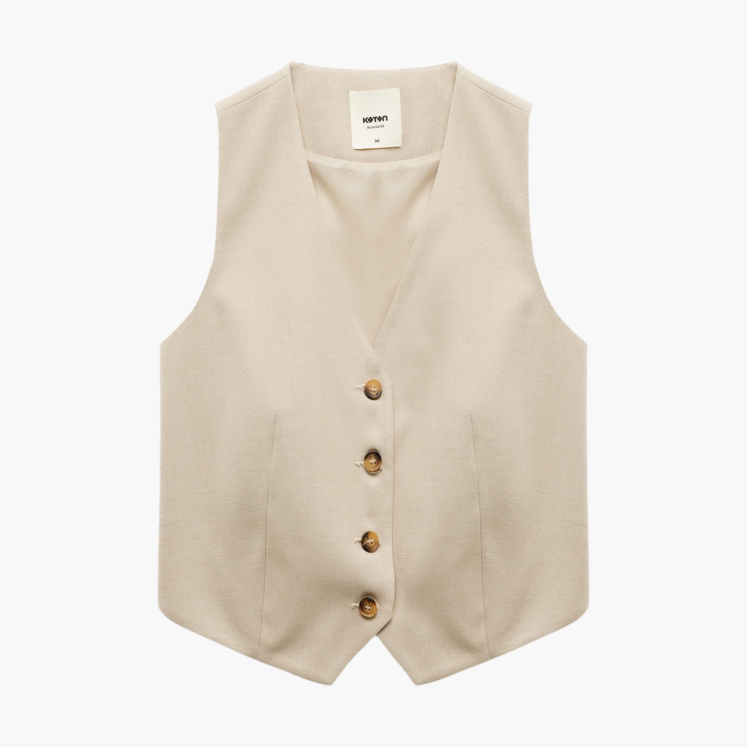 KOTON Beige Women's Blazer Vest-women-winterwear-coatsandjackets-waistcoats-image-4