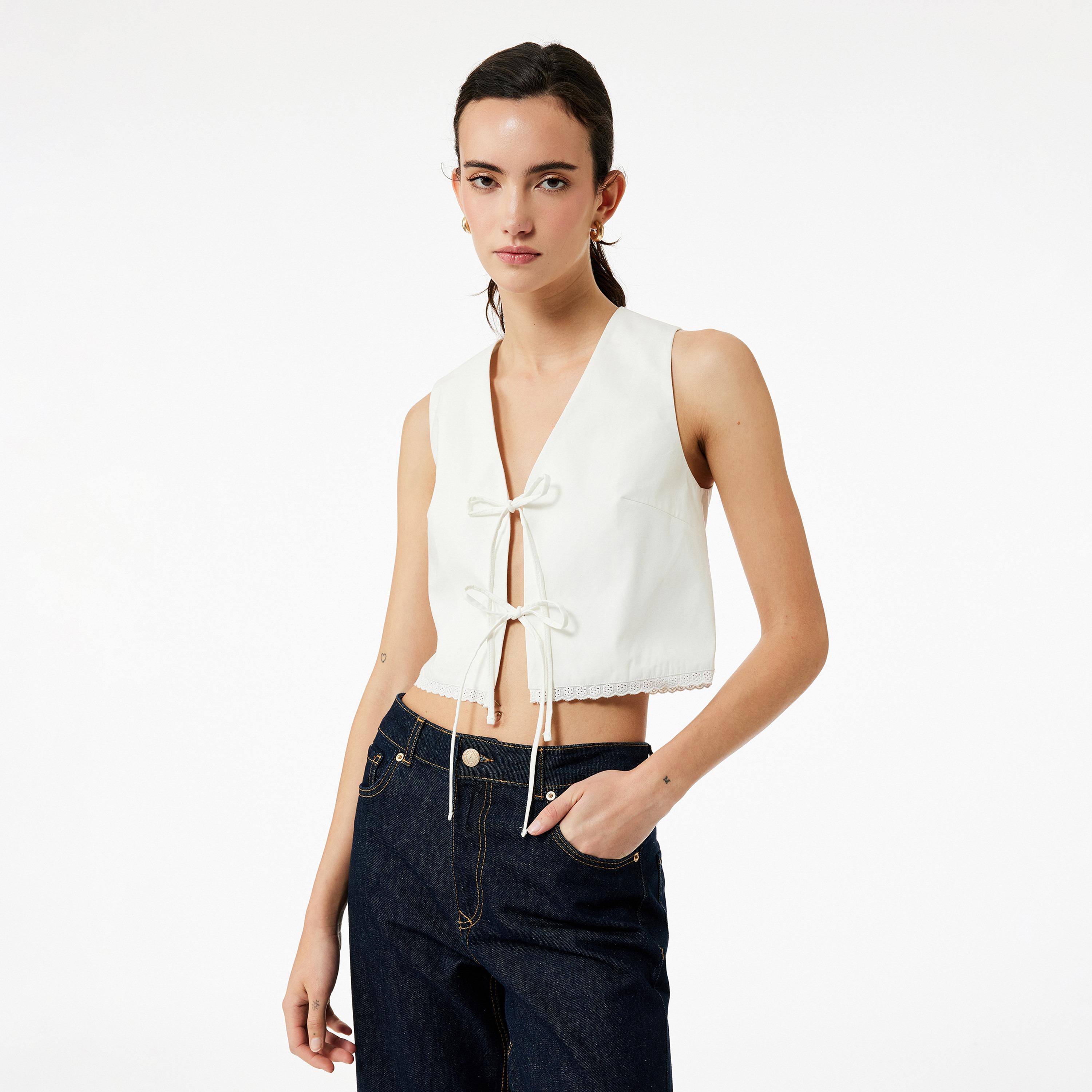 KOTON White Cotton Women's Vest-women-winterwear-coatsandjackets-waistcoats-image-1