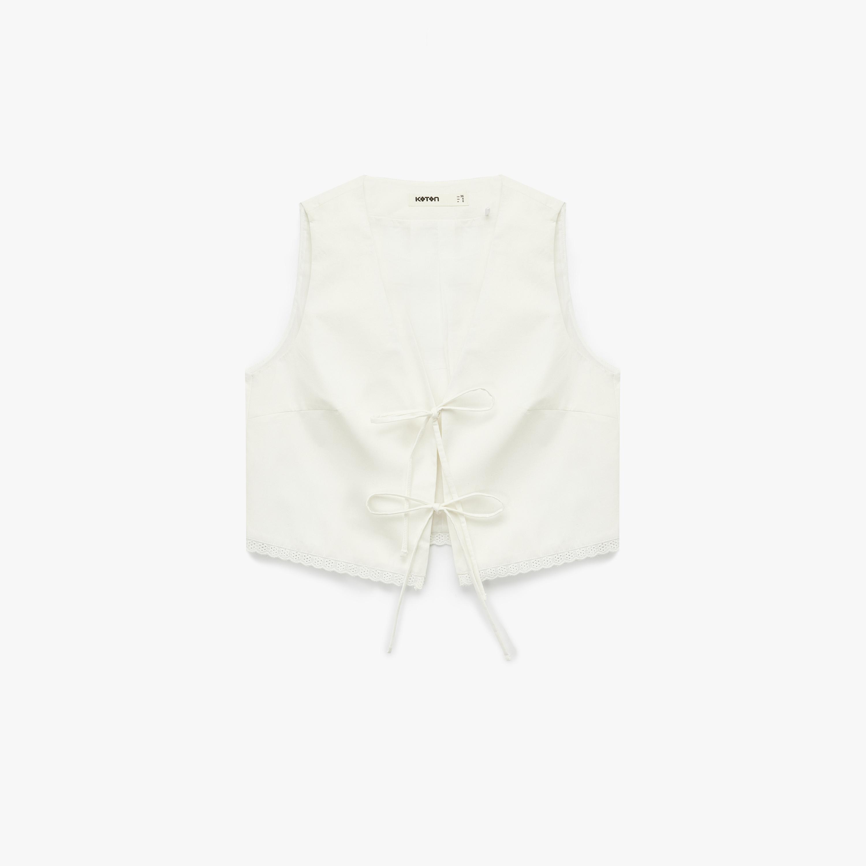 KOTON White Cotton Women's Vest-women-winterwear-coatsandjackets-waistcoats-image-3
