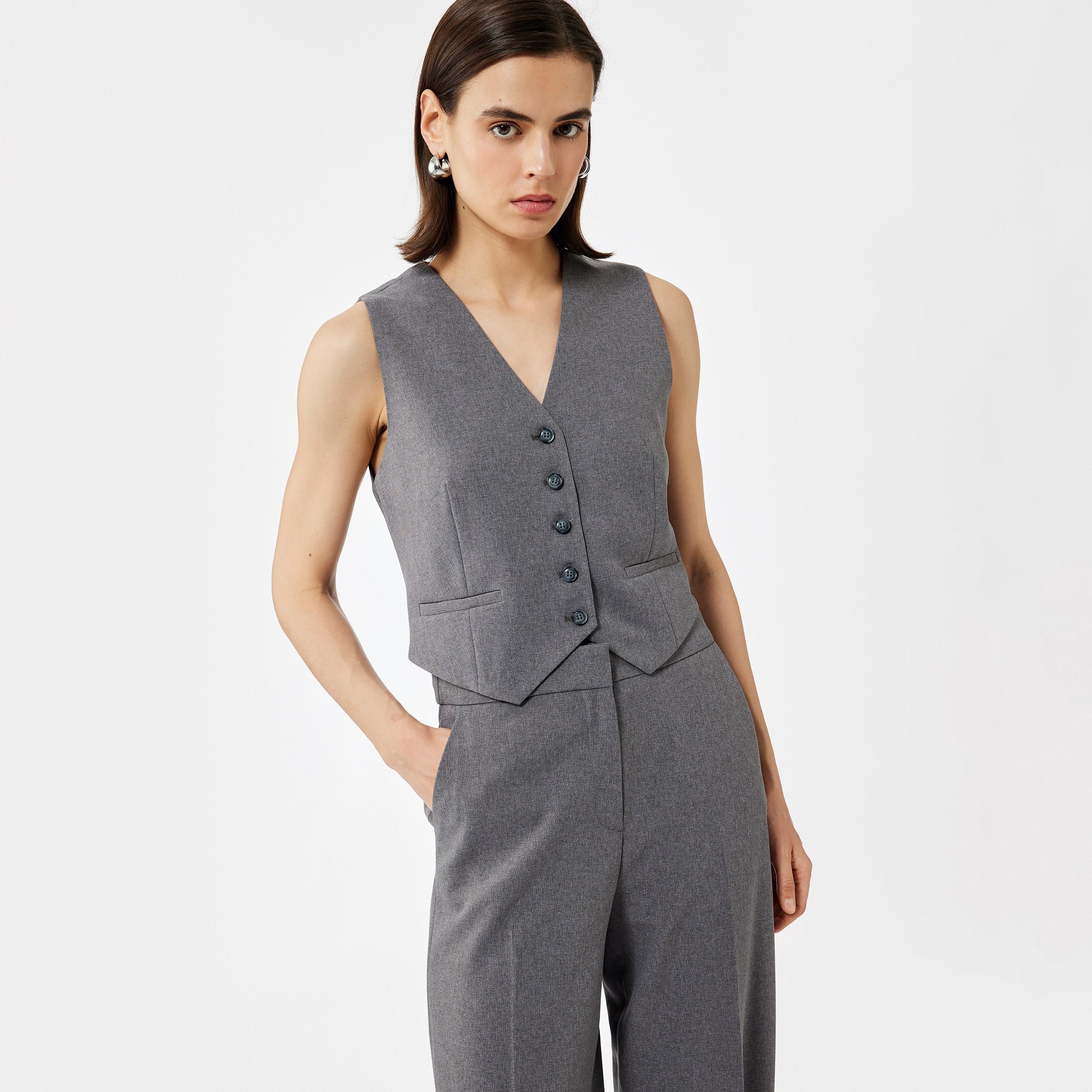 KOTON Grey Women's Vest-women-winterwear-coatsandjackets-waistcoats-image-3