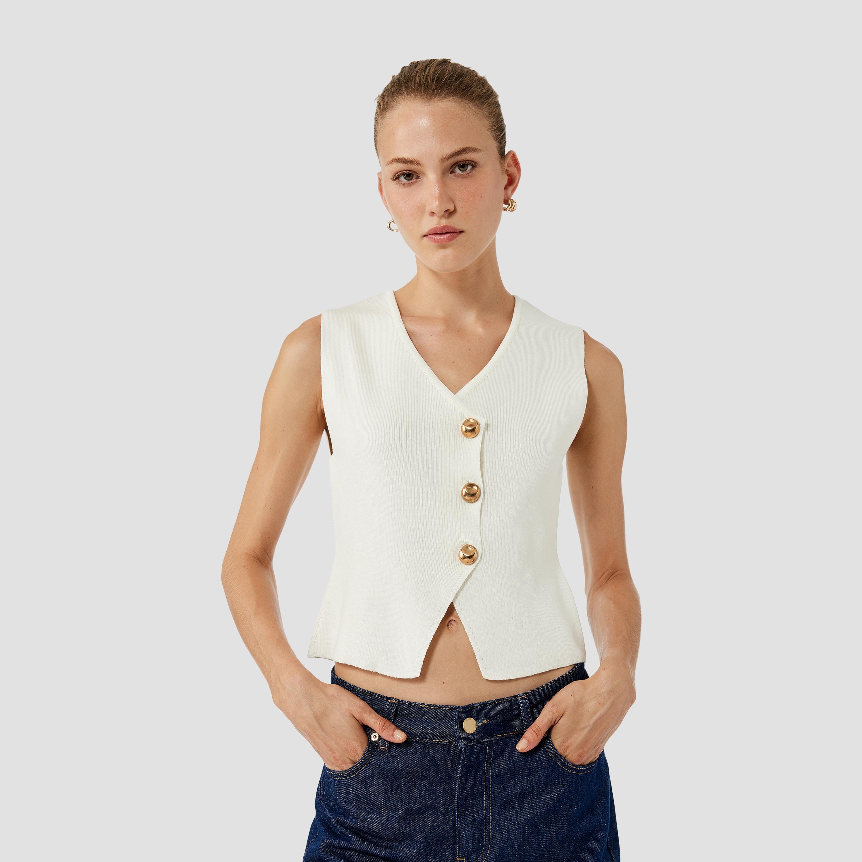 KOTON White Women's Knit Vest-women-winterwear-coatsandjackets-waistcoats-image-1