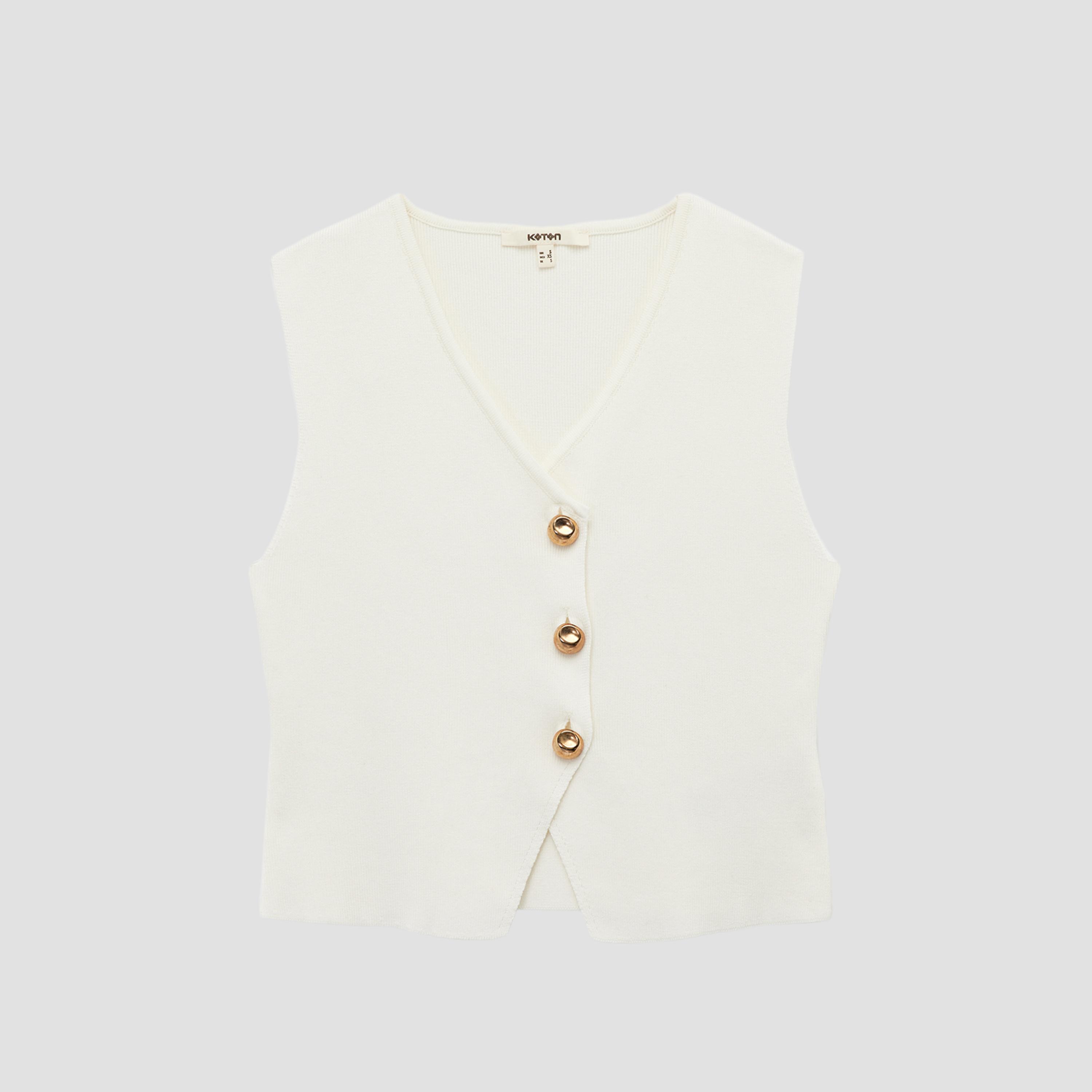 KOTON White Women's Knit Vest-women-winterwear-coatsandjackets-waistcoats-image-3