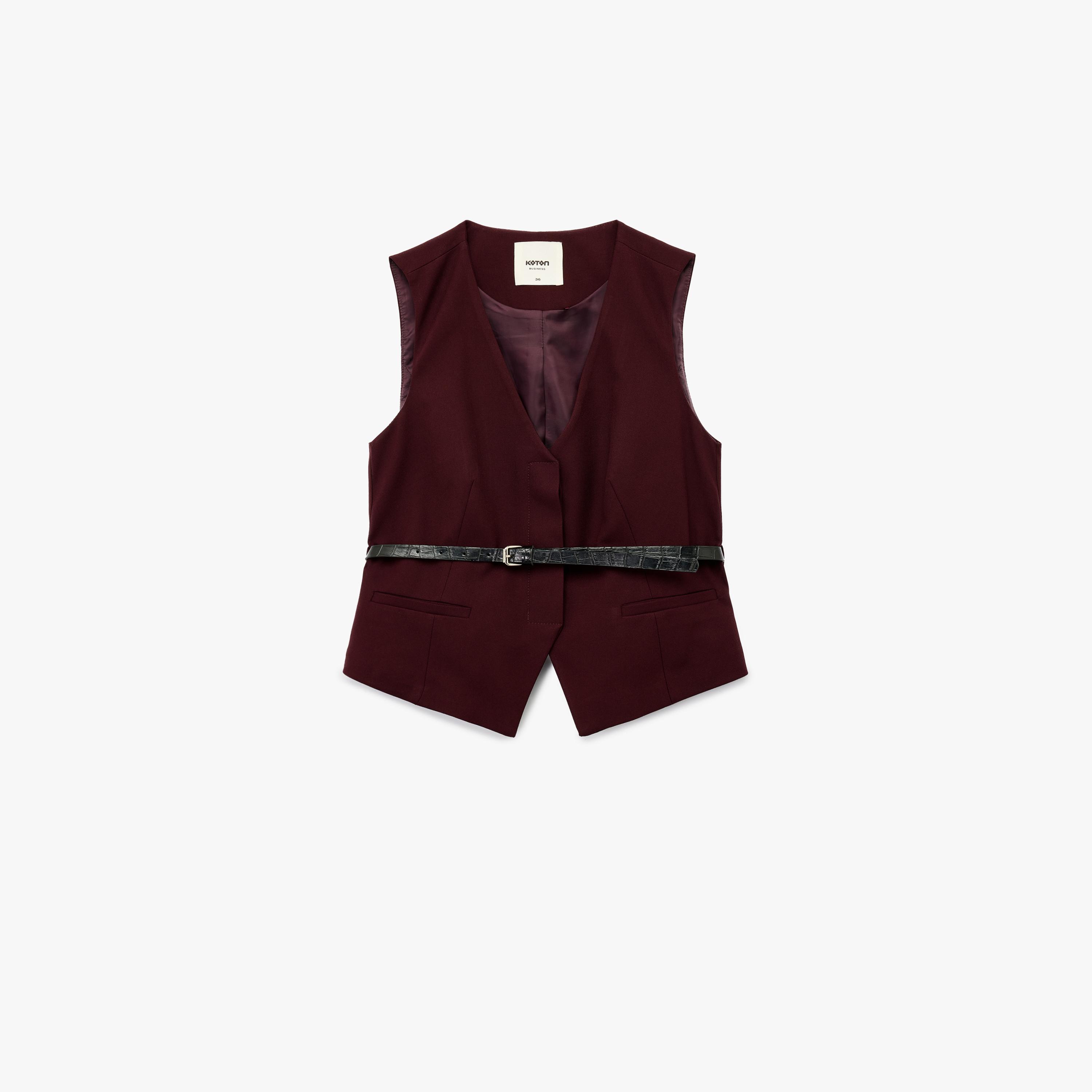 KOTON Burgundy Women's Vest-women-winterwear-coatsandjackets-waistcoats-image-4