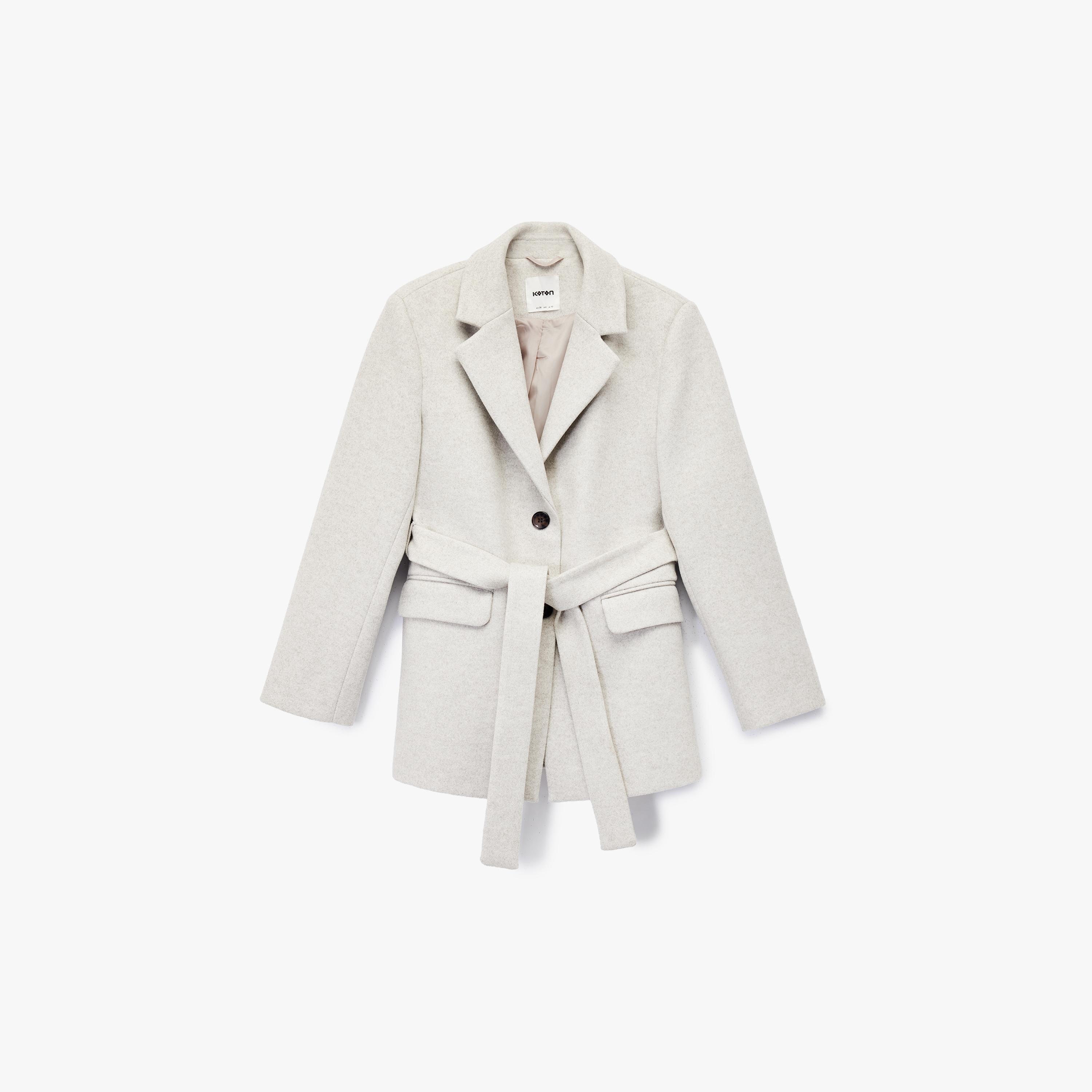KOTON Grey Lapel Collar Women's Single Breasted Coat-women-clothing-coatsandjackets-coats-image-4