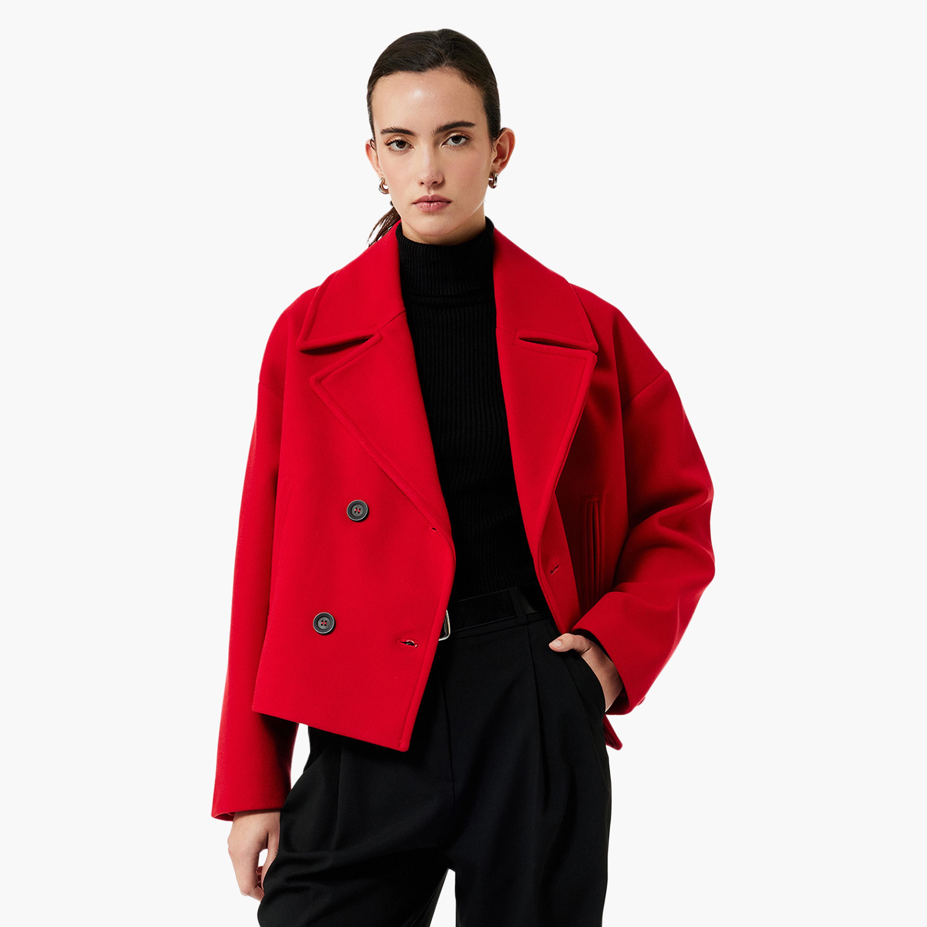 KOTON Red Lapel Collar Women's Double Breasted Blazer-women-clothing-coatsandjackets-blazers-image-1