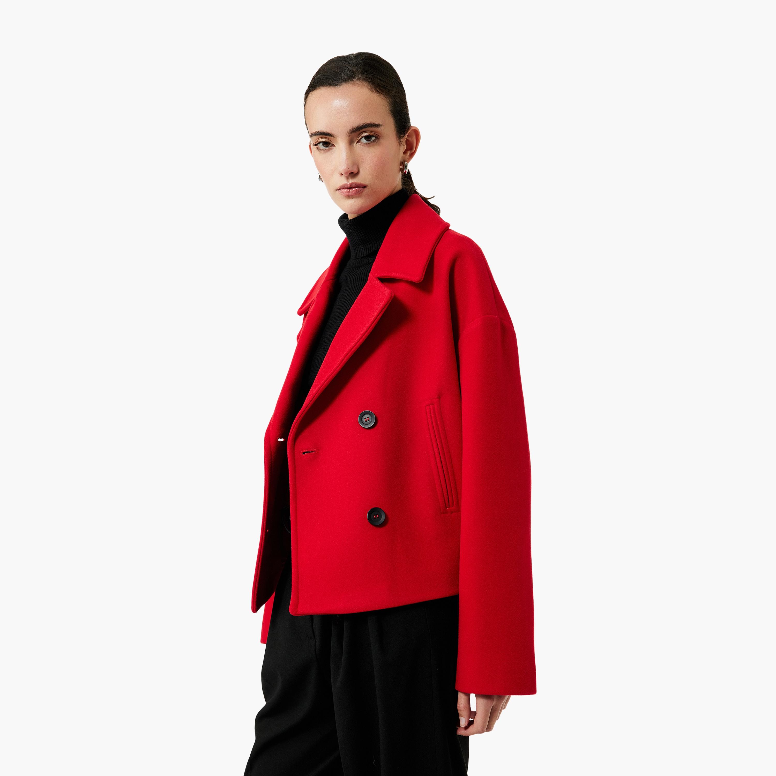 KOTON Red Lapel Collar Women's Double Breasted Blazer-women-clothing-coatsandjackets-blazers-image-3