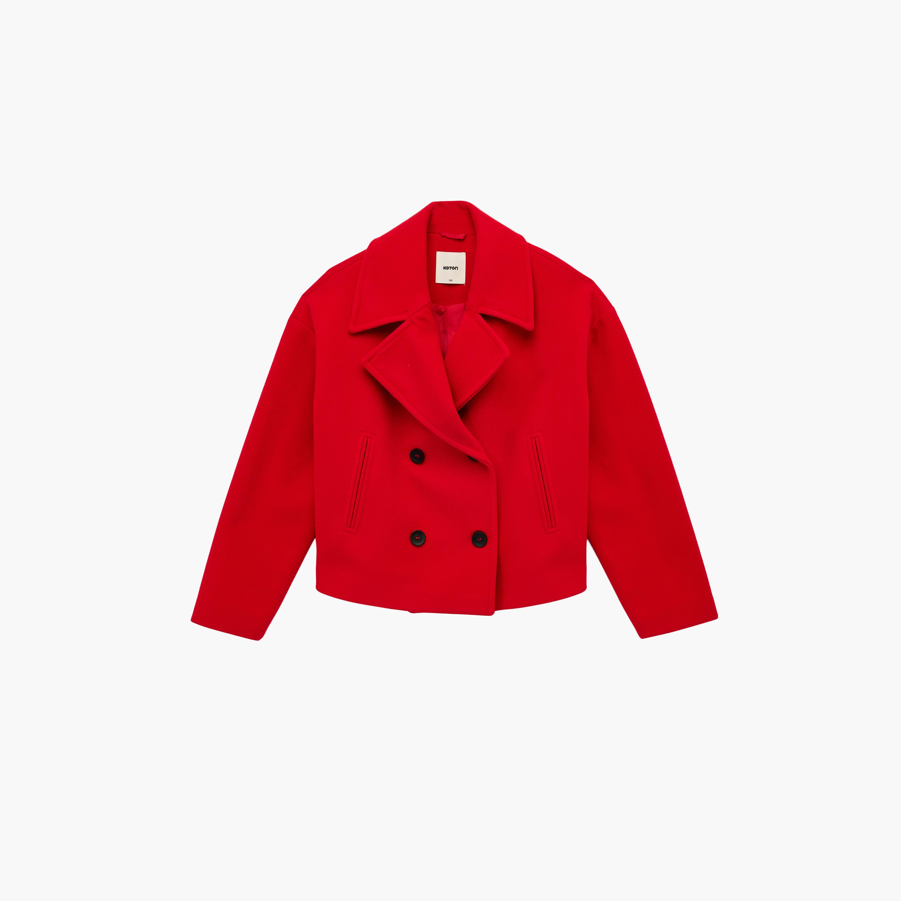 KOTON Red Lapel Collar Women's Double Breasted Blazer-women-clothing-coatsandjackets-blazers-image-4