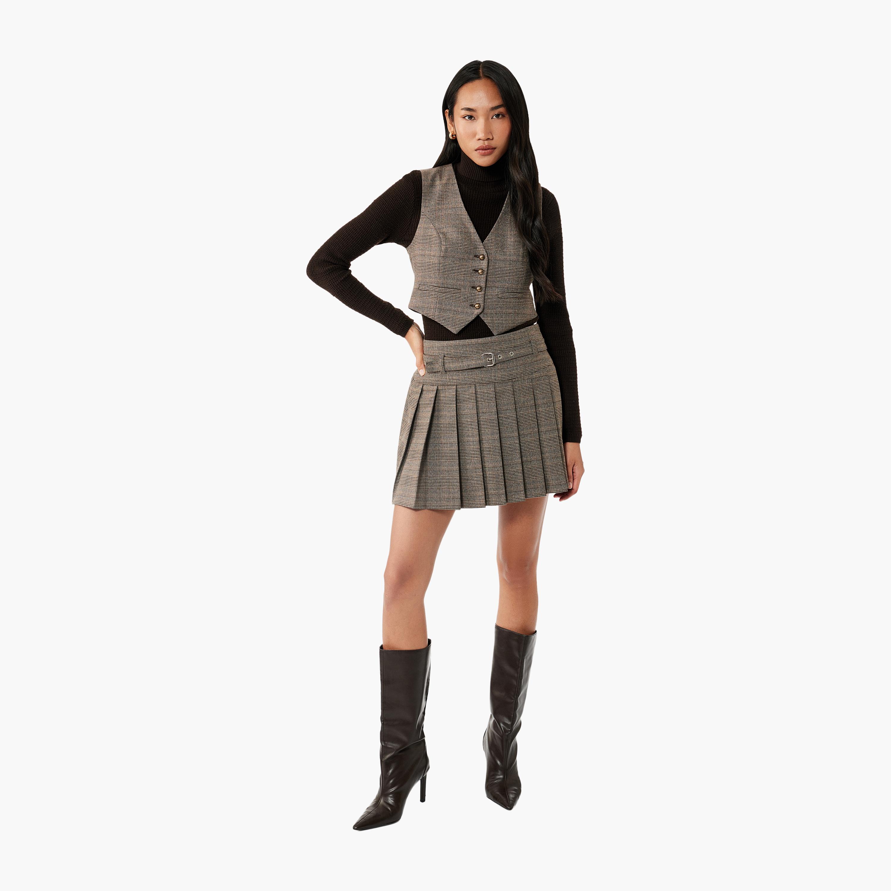 KOTON Brown Checked Women's Blazer Vest-women-winterwear-coatsandjackets-waistcoats-image-2
