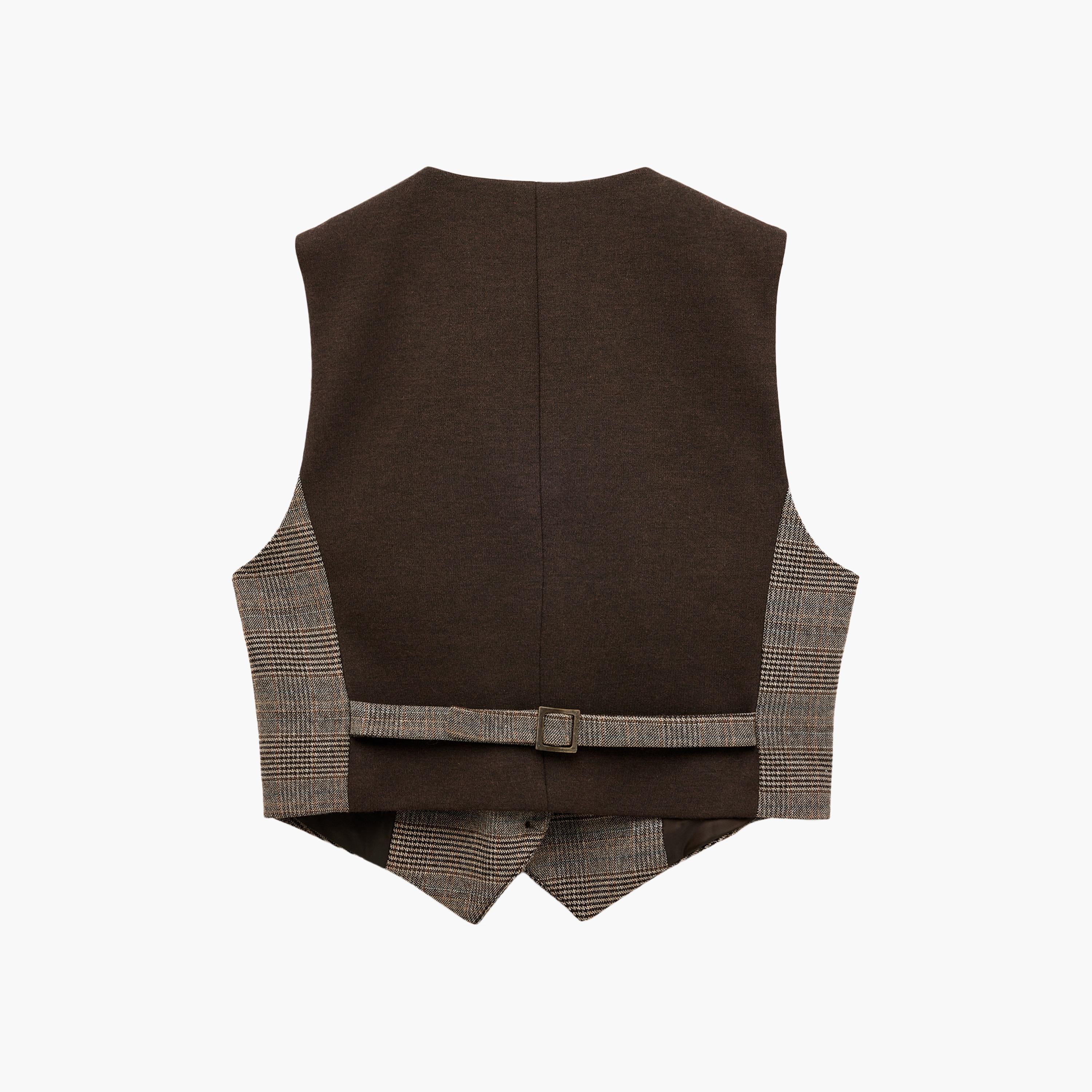 KOTON Brown Checked Women's Blazer Vest-women-winterwear-coatsandjackets-waistcoats-image-4