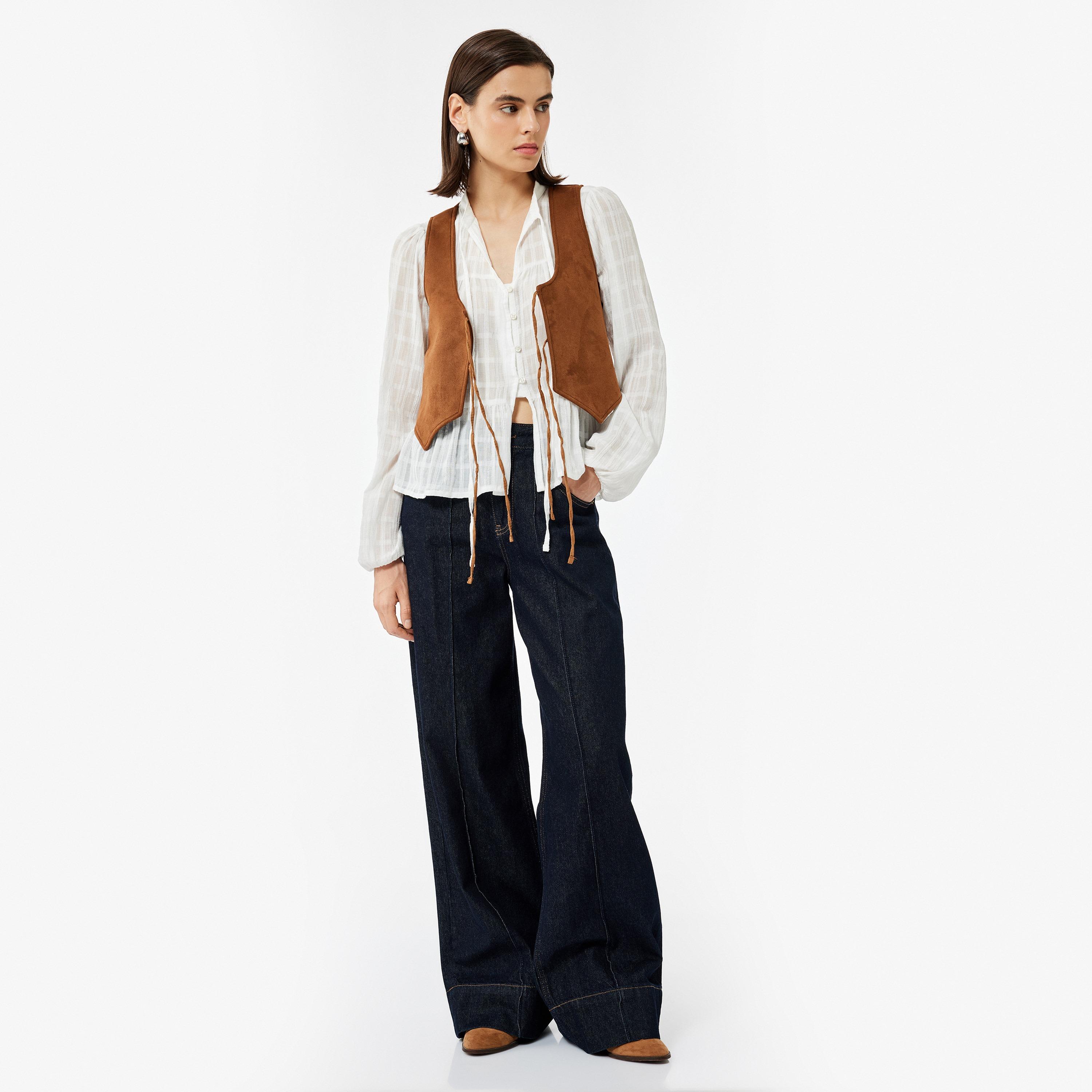 KOTON Brown Suede Women's Vest-women-winterwear-coatsandjackets-waistcoats-image-2