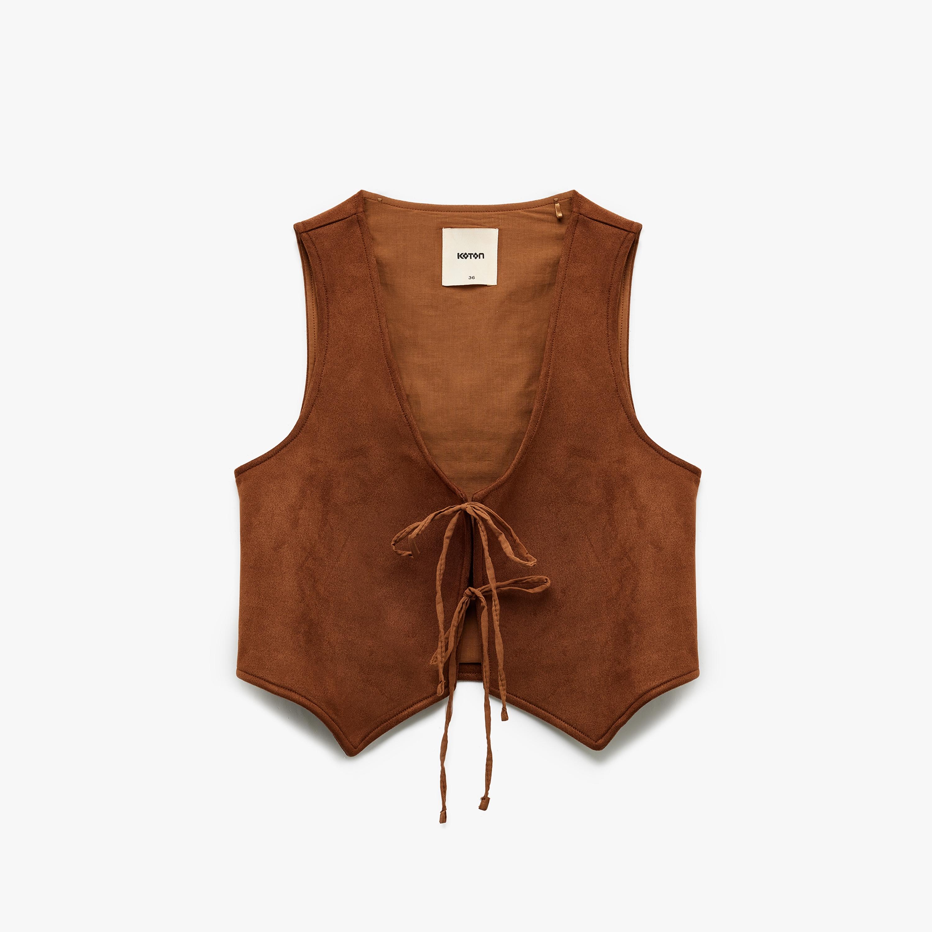 KOTON Brown Suede Women's Vest-women-winterwear-coatsandjackets-waistcoats-image-4
