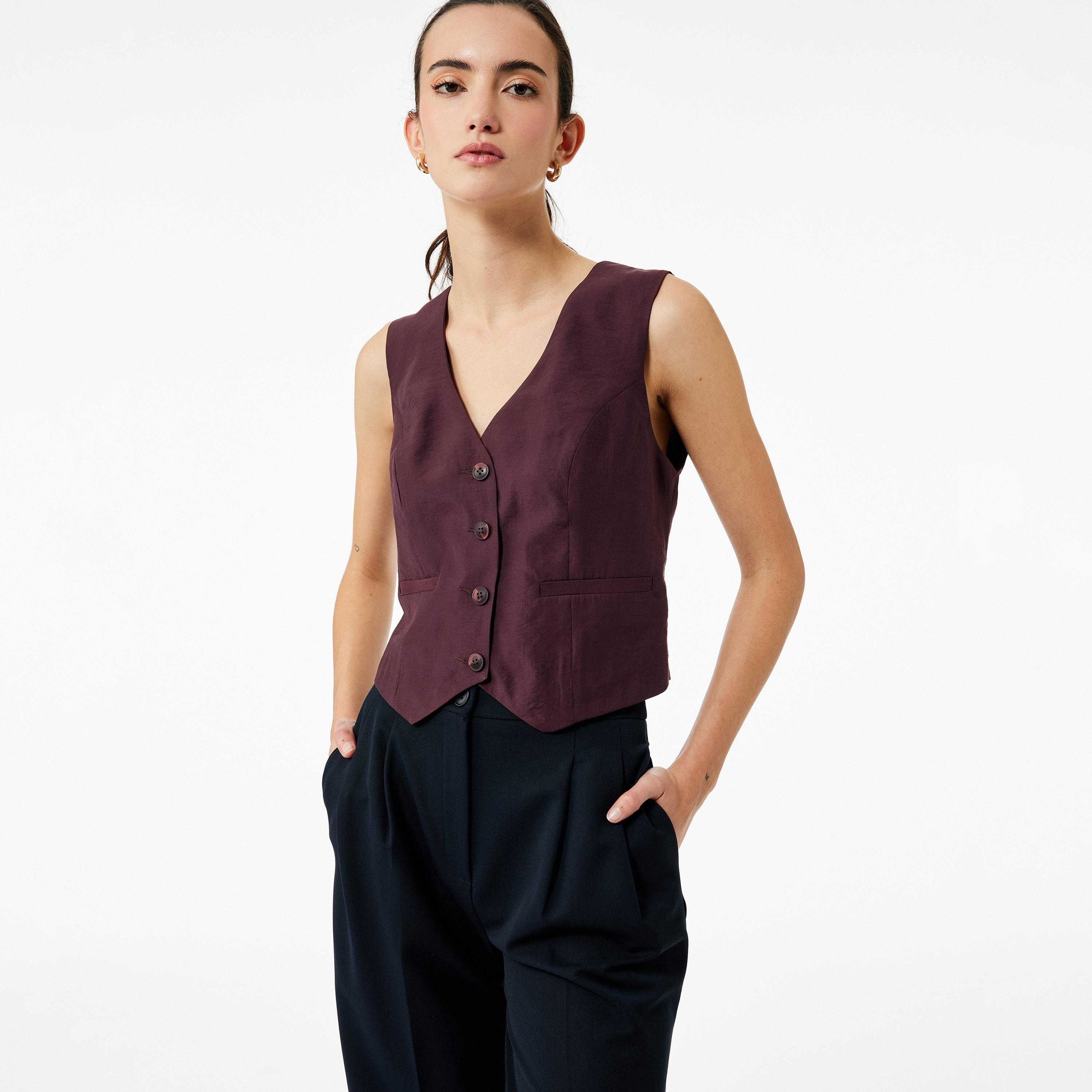 جيليه نسائي مودال بلون بورغندي من كوتون-women-winterwear-coatsandjackets-waistcoats-image-3