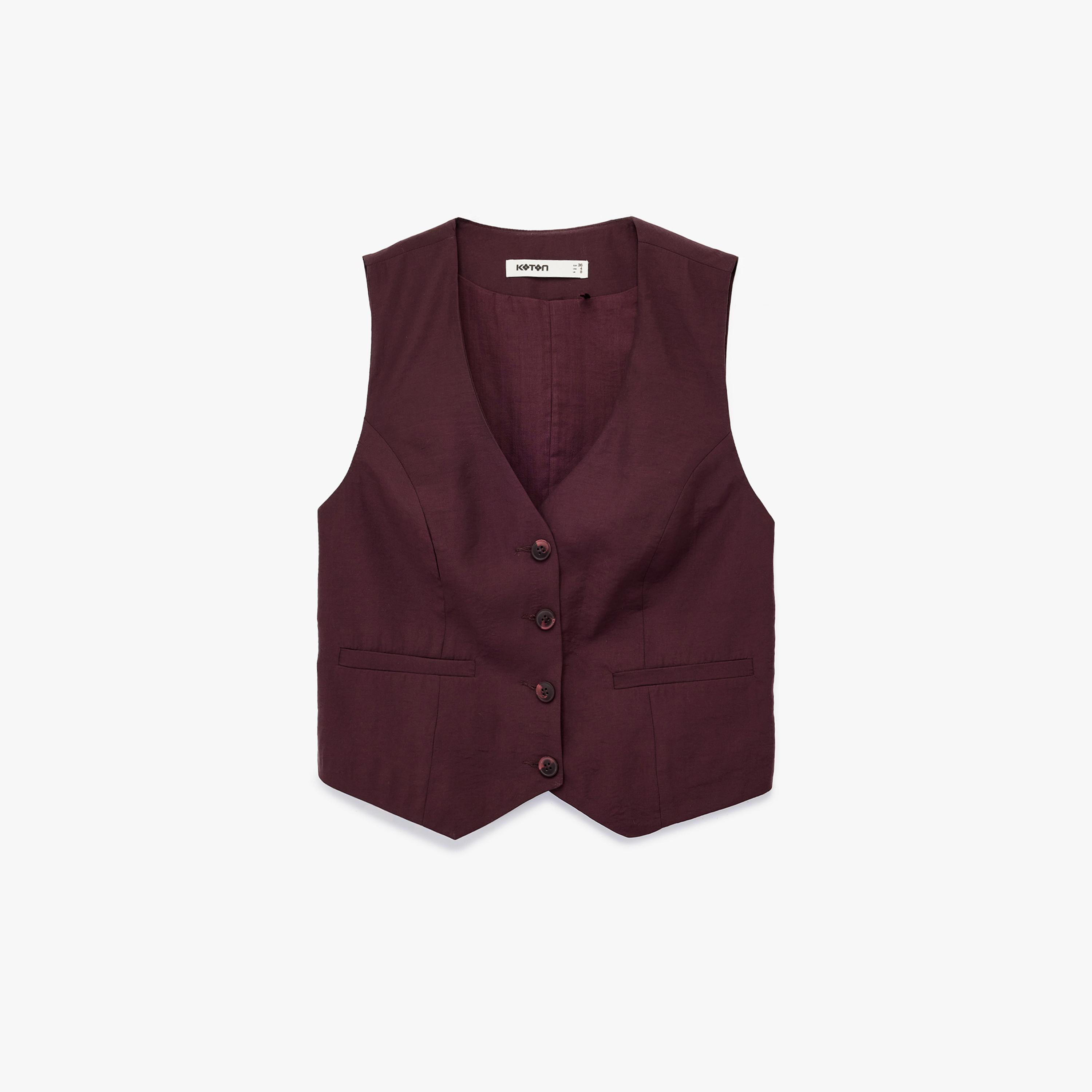 KOTON Burgundy Modal Women's Vest-women-winterwear-coatsandjackets-waistcoats-image-4